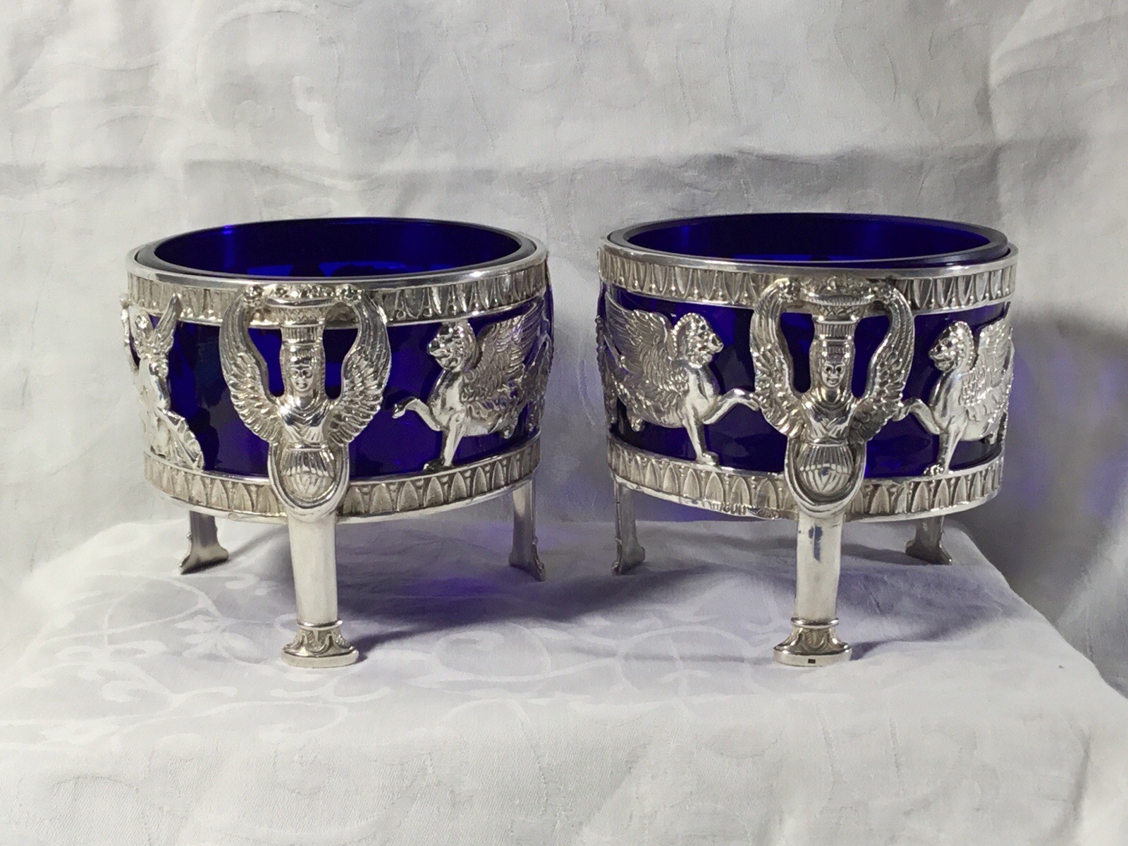 PAIR OF SILVER SALTS (800). - GERMANY - GREEK REVIVAL - CIRCA : 1880s PAIR OF SILVER SALTS (800). - GERMANY - GREEK REVIVAL - CIRCA : 1880s