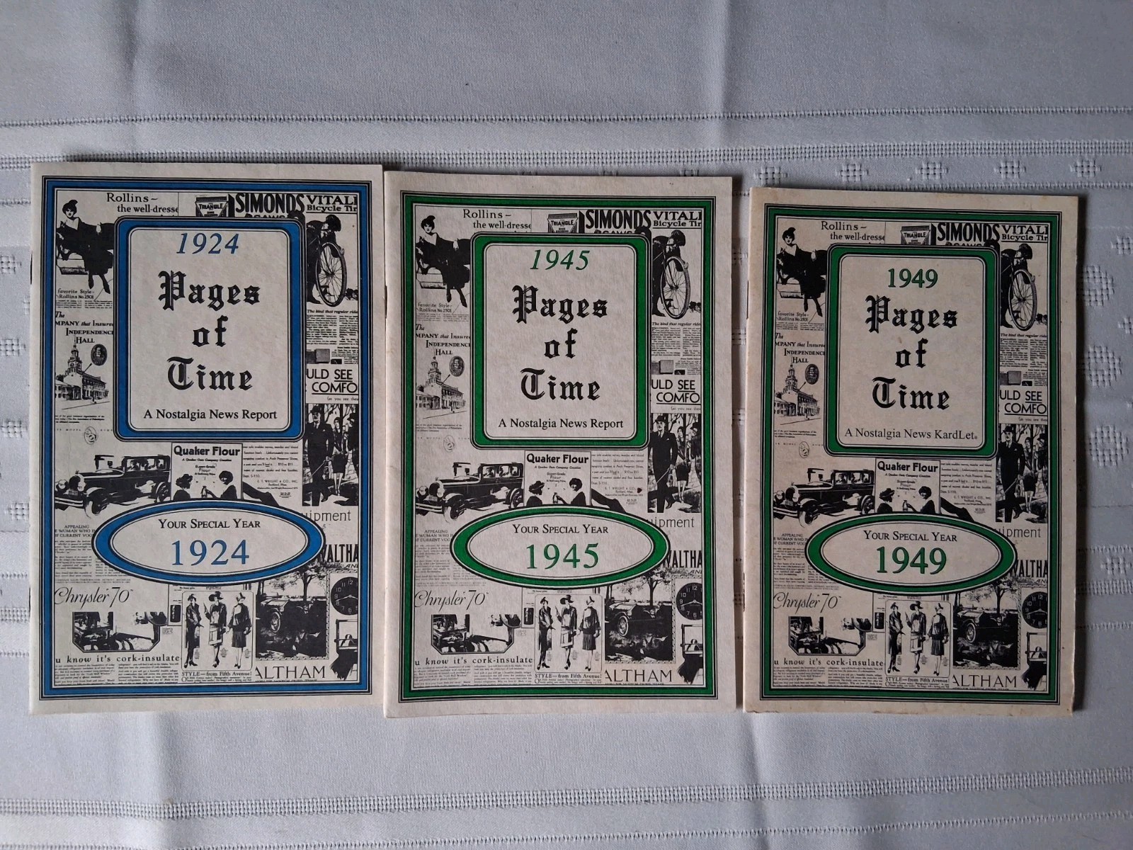 Antique Vintage Lot Of 3 Pages of Time Nostalgia News Report Books 1924, 45, 49 