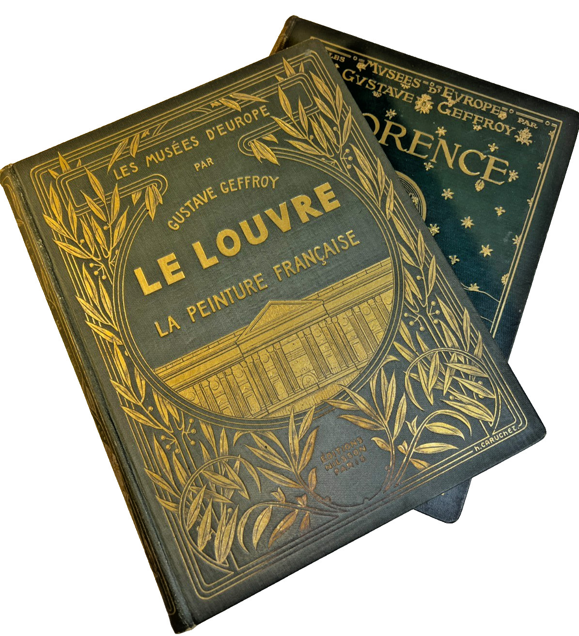 Antique Ornate French Art Books Louvre & Florence Geffroy Gilt Art Nouveau