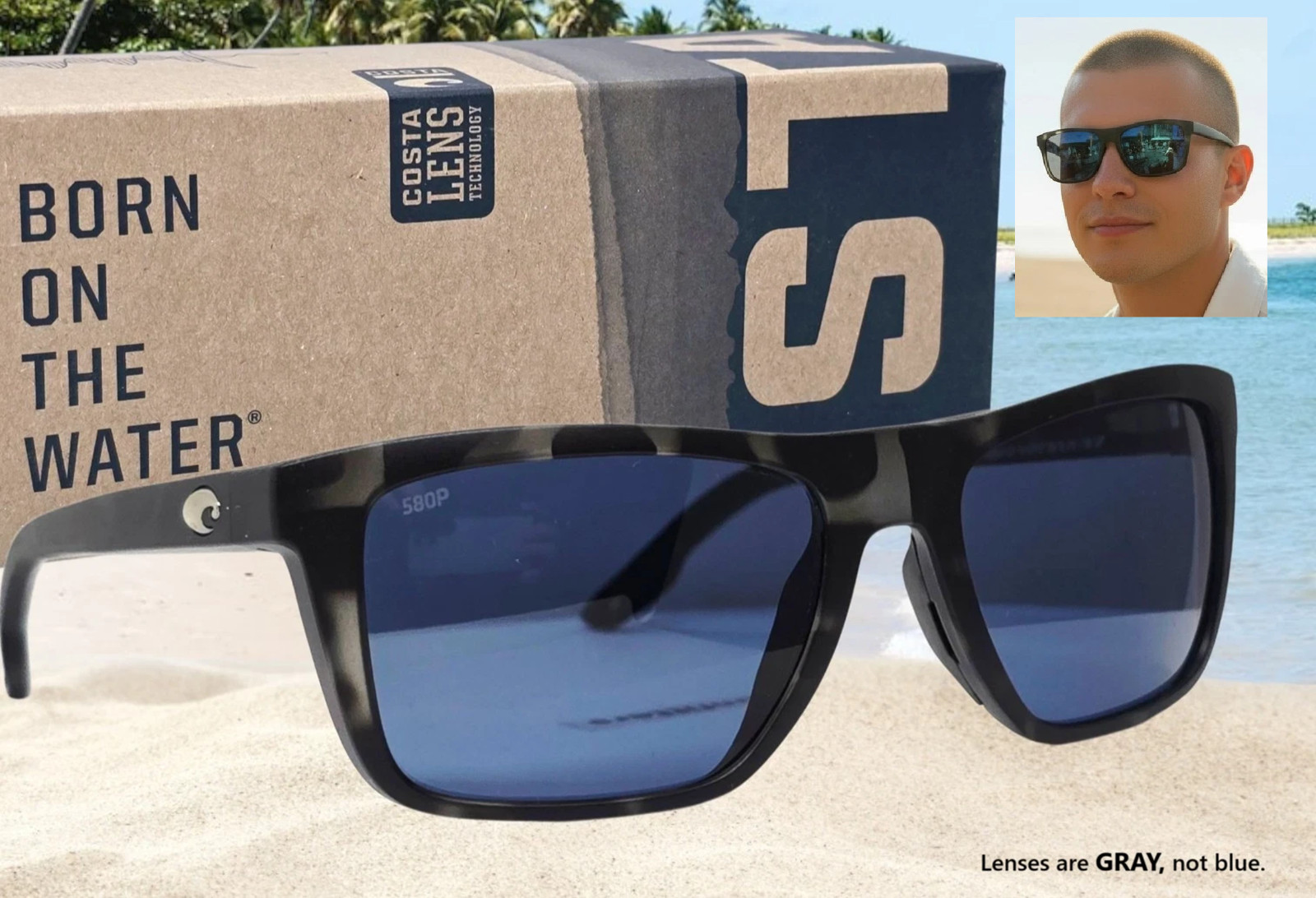 COSTA DEL MAR tiger shark/gray MAINSAIL polarized 580P sunglasses NEW IN BOX