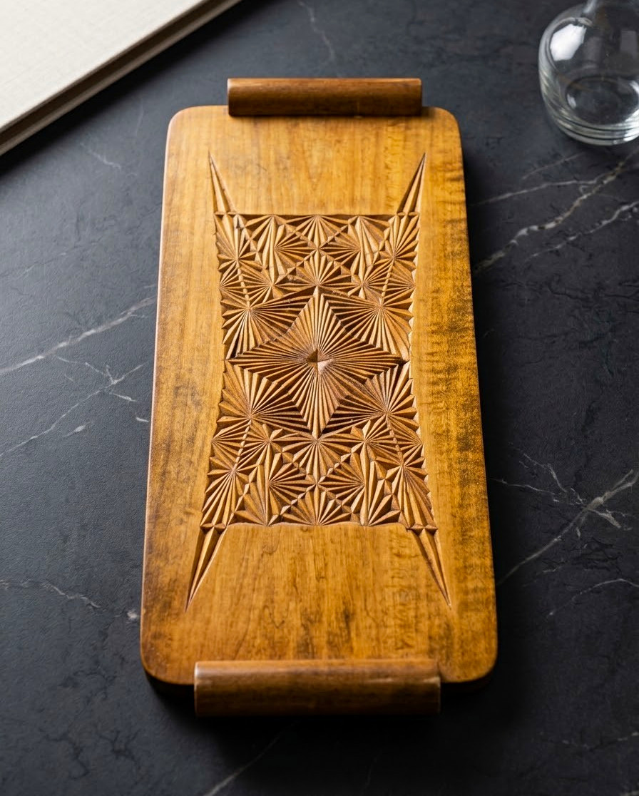 Vintage Folk Art Chip Carved Wooden Serving Tray Vintage Folk Art Chip Carved Wooden Serving Tray