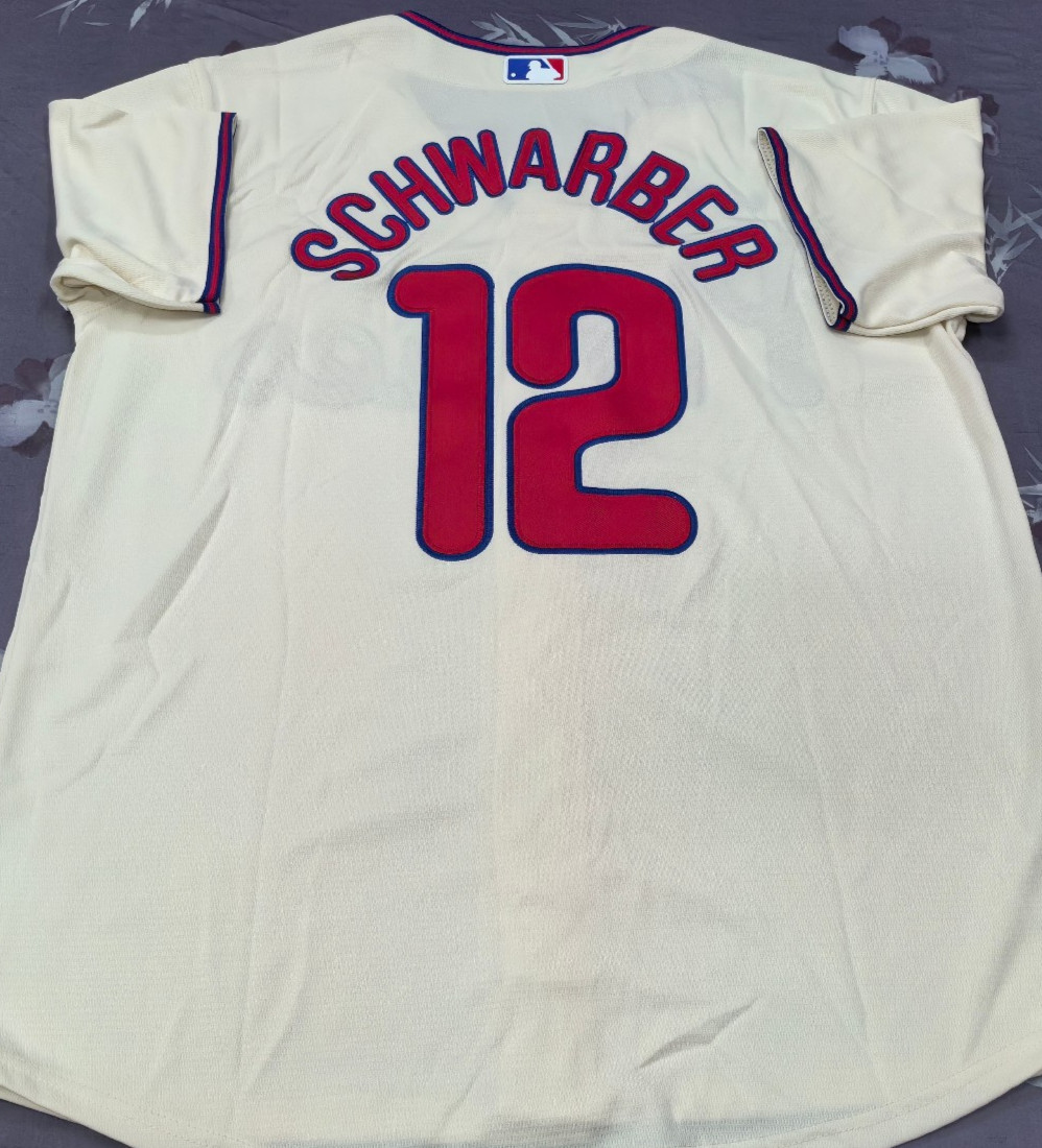 Kyle Schwarber #12 PHI Phillies Cream Cool Base Sewn Stitched Jersey.