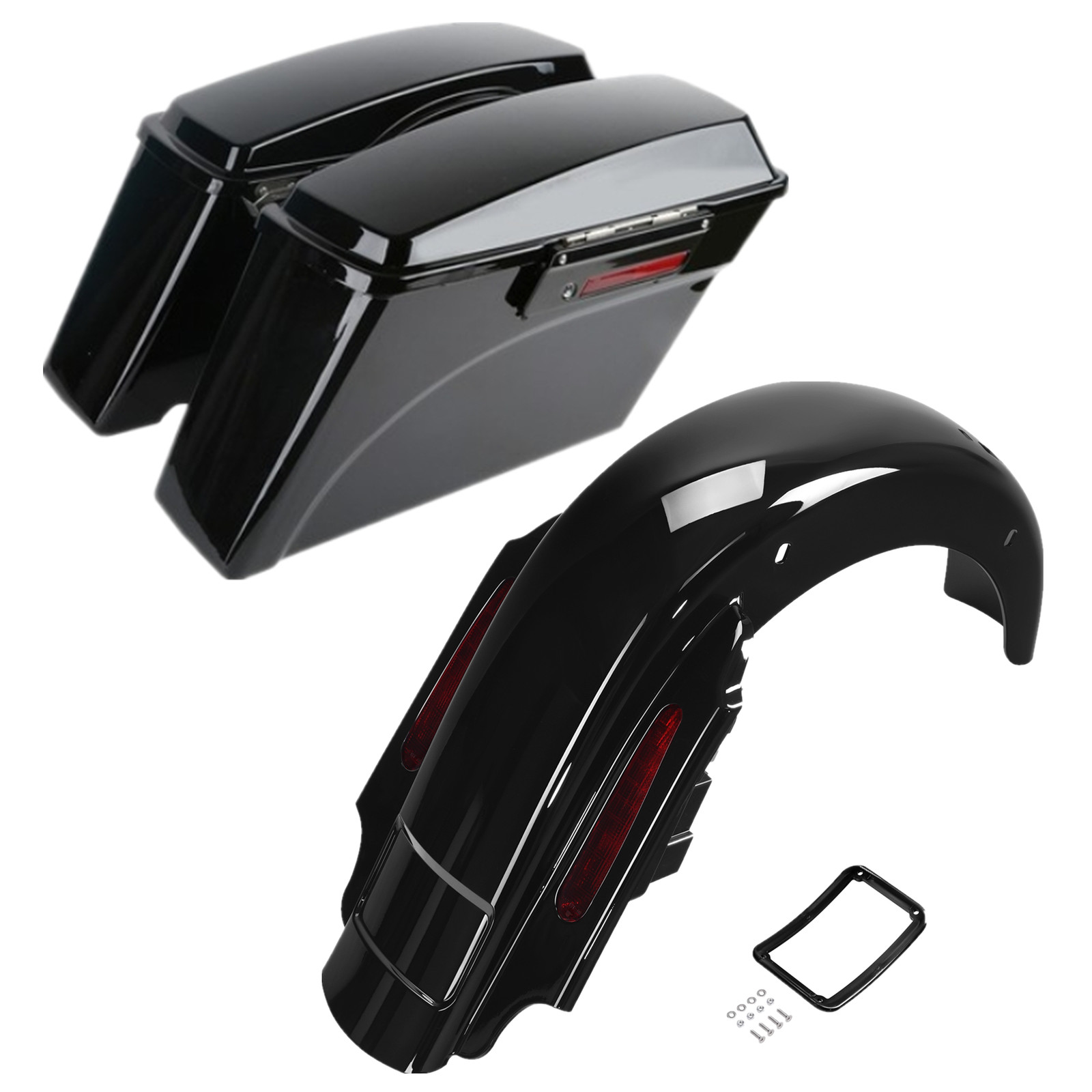 Hard Saddlebags & LED Rear Fender System Fit For Harley Touring 1993-2008 Black