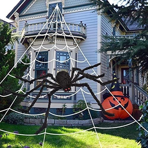 200 Halloween Decorations Spider Web Outdoor +59 Giant Spider Décor