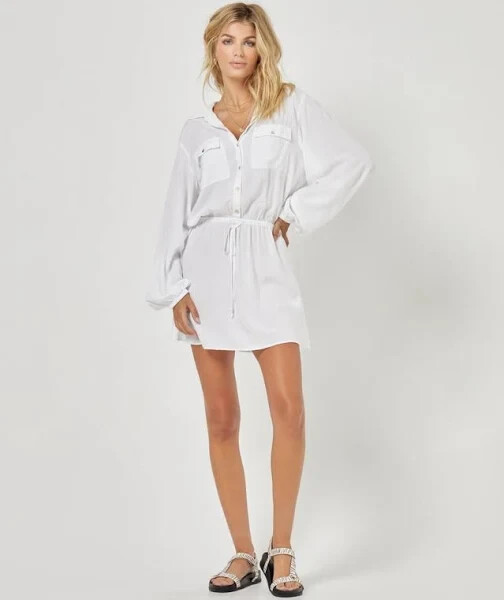 L*space Amelia Long Sleeve Cover-Up Tunic Dress White Women\'s SMALL NWT