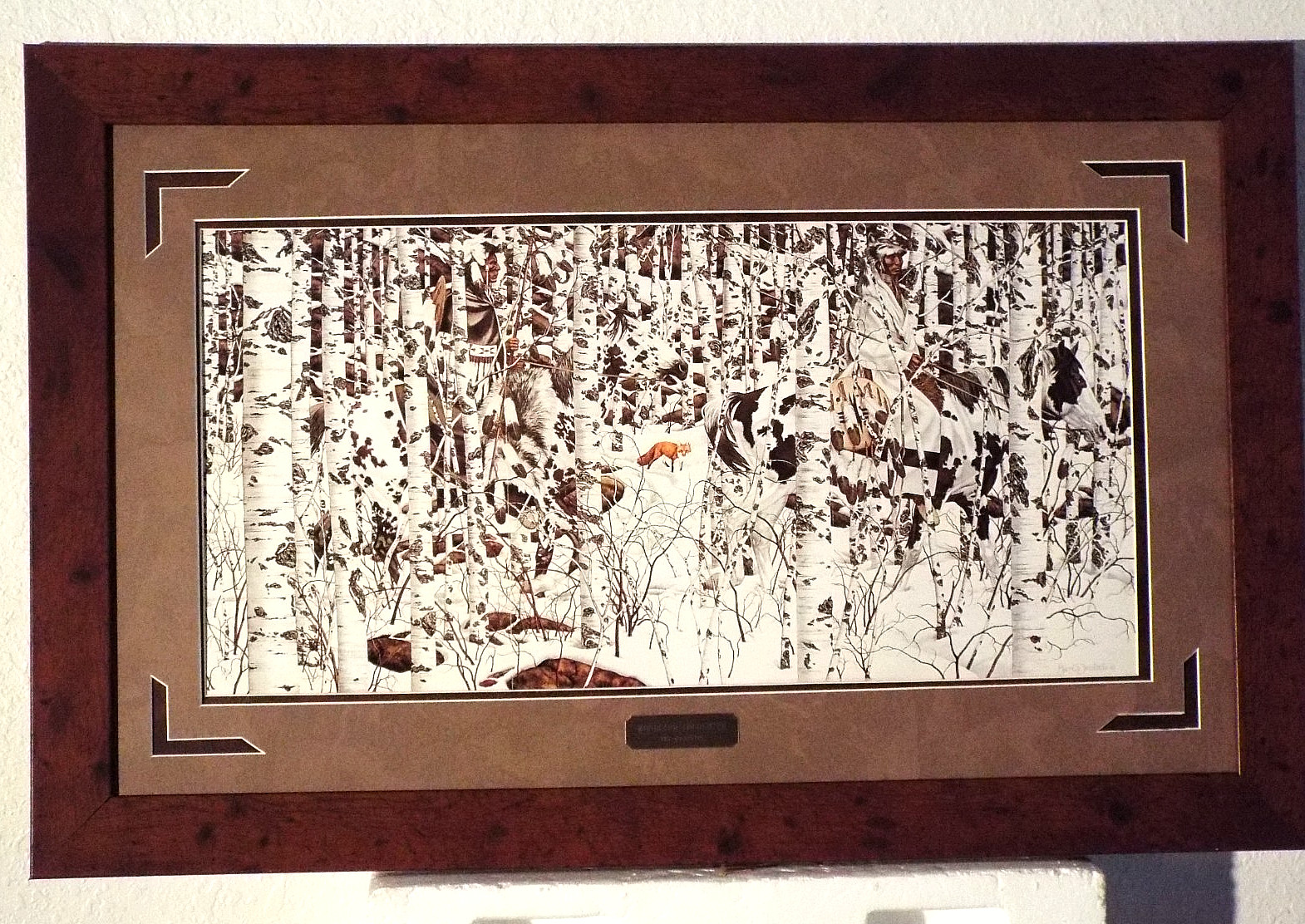 BEV DOOLITTLE , WOODLAND ENCOUNTER, NATIVE AMERICANS , QUALITY FRAMED 23 BY 35 BEV DOOLITTLE , WOODLAND ENCOUNTER, NATIVE AMERICANS , QUALITY FRAMED 23 BY 35