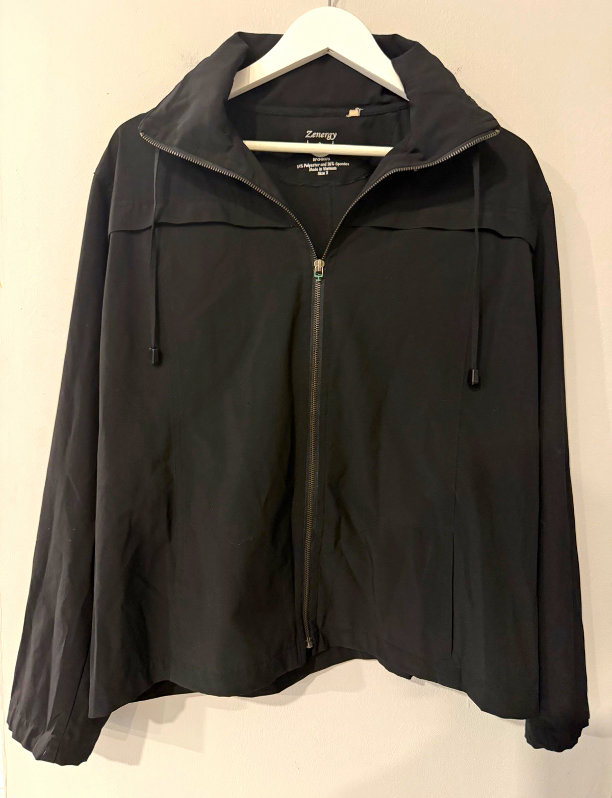Zenergy by Chico\'s Black Full Zip Hooded Basic Jacket Chicos Size 3 ladies XL 16 Zenergy by Chico\'s Black Full Zip Hooded Basic Jacket Chicos Size 3 ladies XL 16
