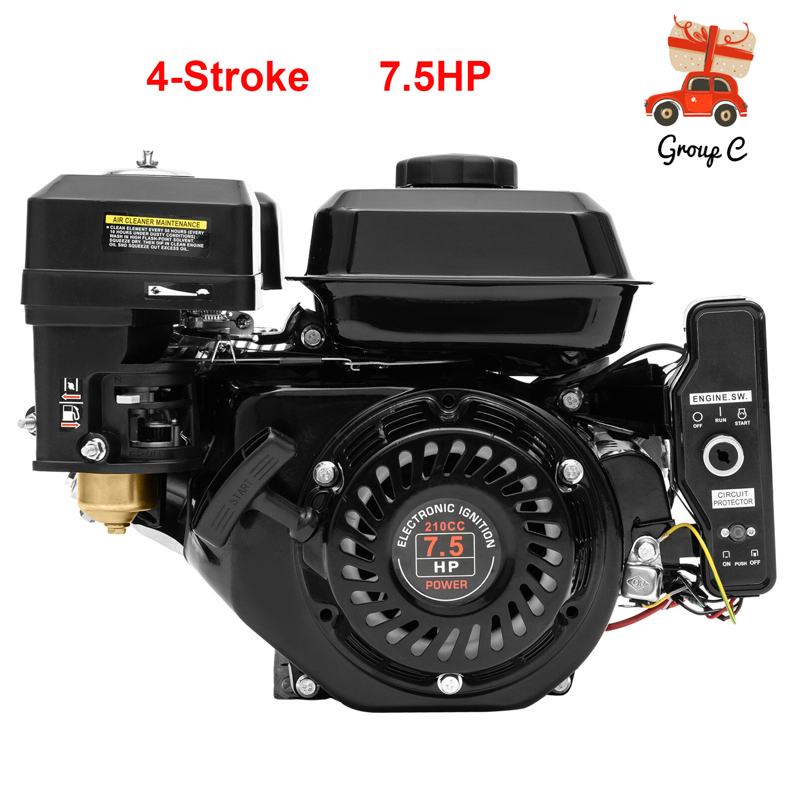 212cc  4-Stroke 7.5 HP Electric Start Horizontal Engine Go Kart Gas Engine Motor
