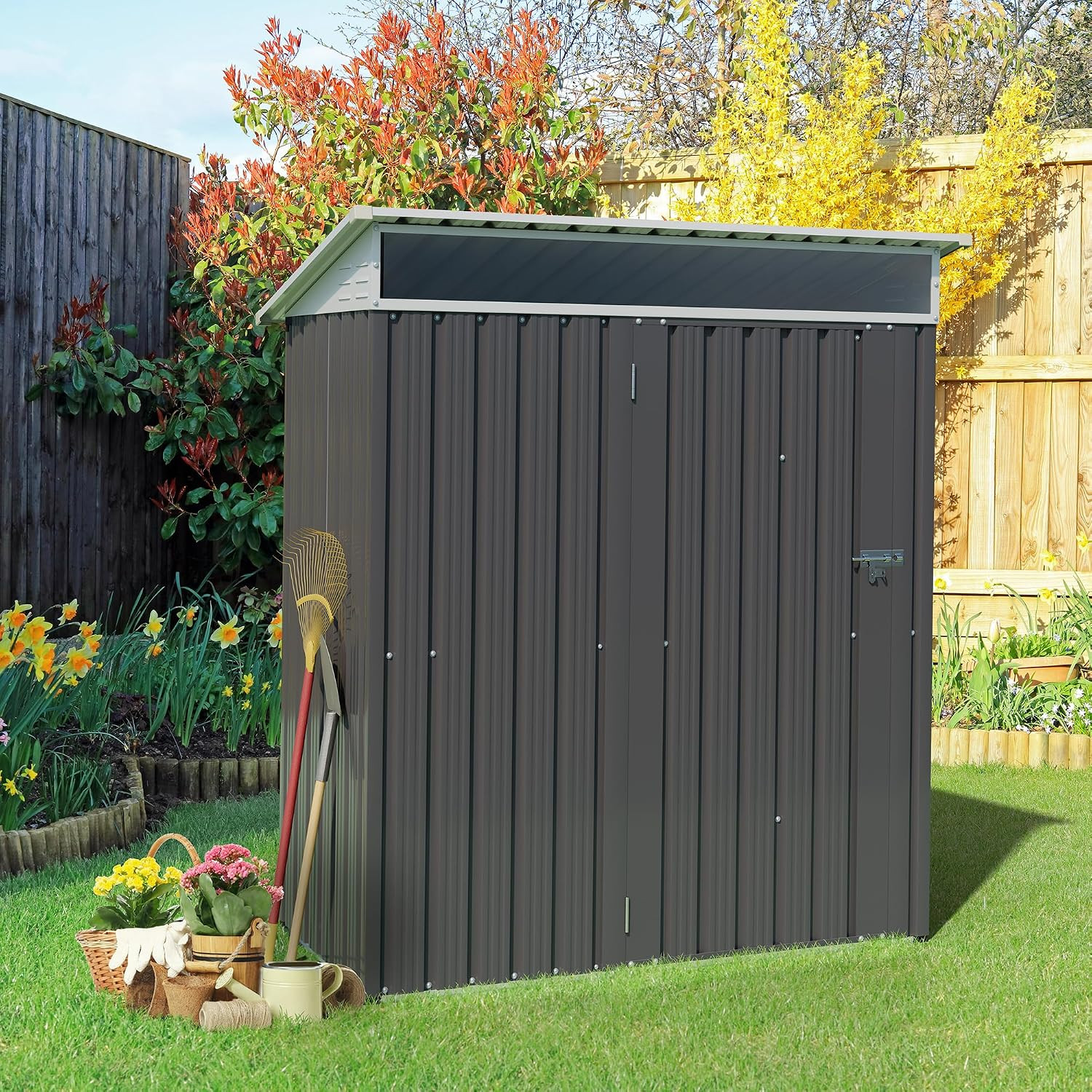 5 X 3 X 6 FT Outdoor Storage Shed Clearance, Metal Garden Shed with Large Window