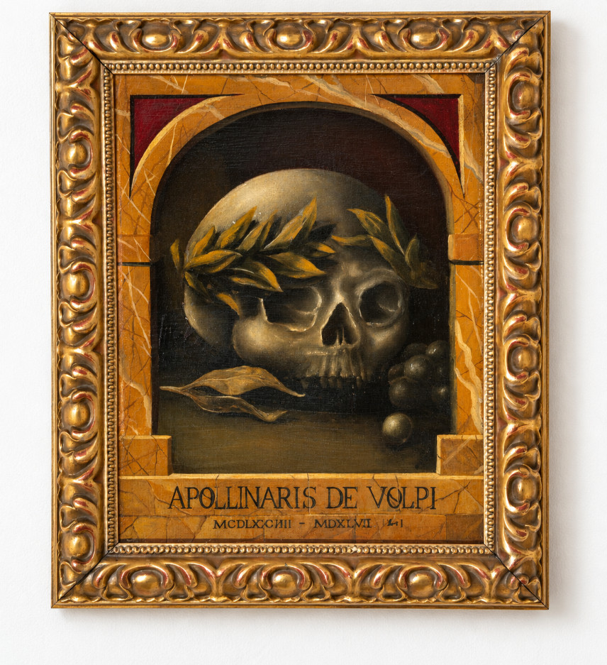 Baroque Style Oil on Canvas Memento Mori Profile Painting in Giltwood Frame Baroque Style Oil on Canvas Memento Mori Profile Painting in Giltwood Frame