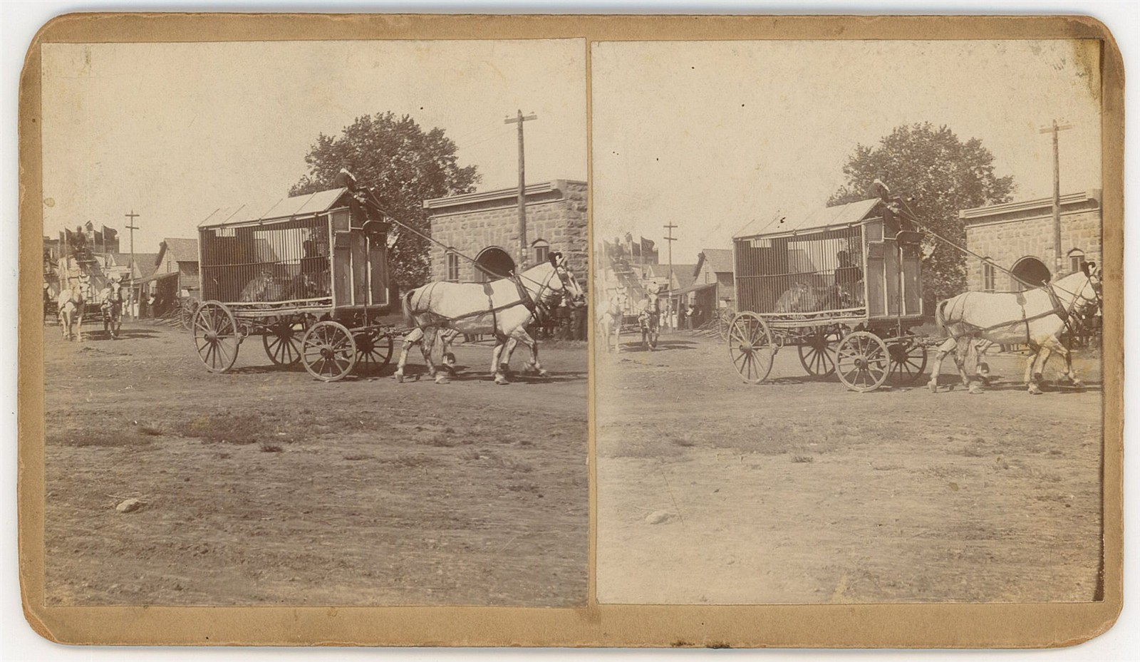 KANSAS STEREOVIEW - Osage City - Circus Wagon - 1880s RARE