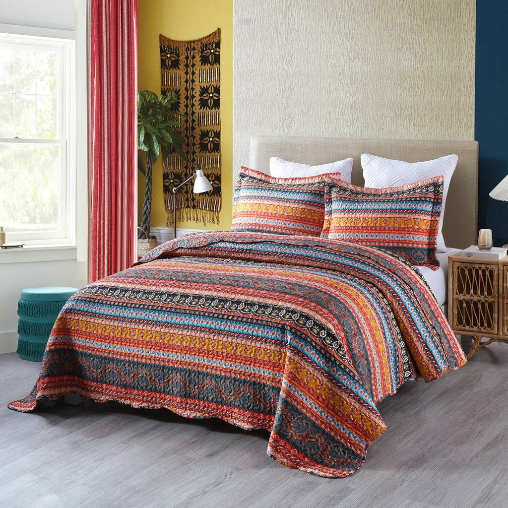 3Pc Quilt Bedspread Sets Bedding Coverlet Bedroom Floral Queen King Size, BY012