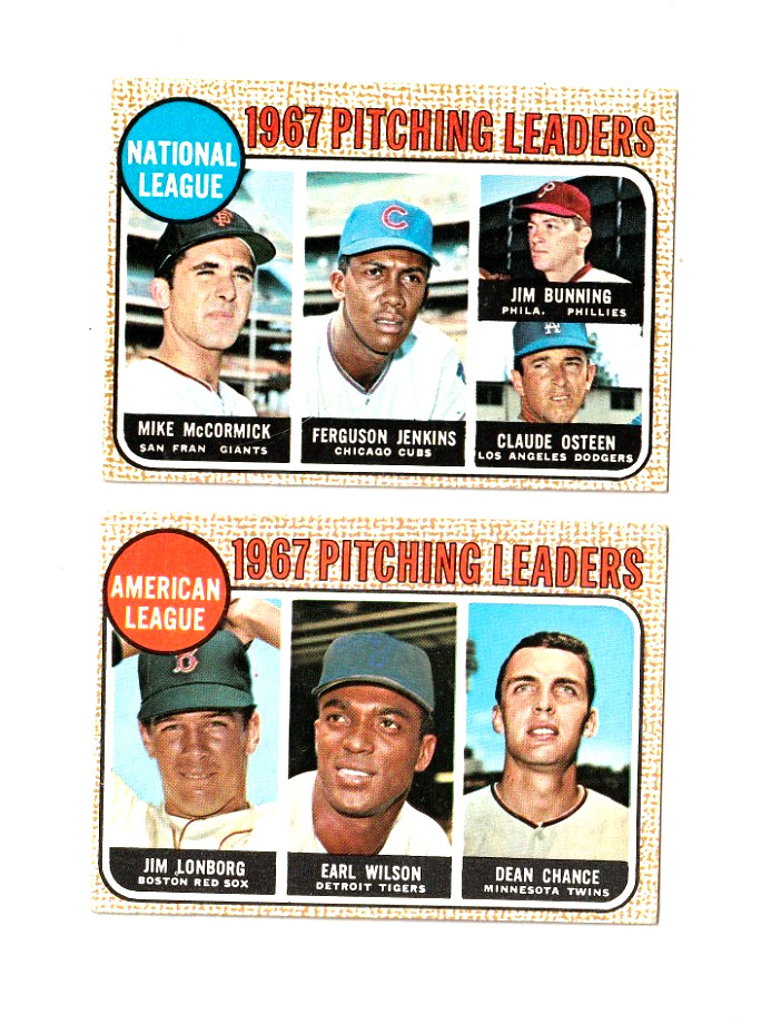 1968 Topps Baseball 1967 NL #9 & AL #10 Pitching Leaders Ex