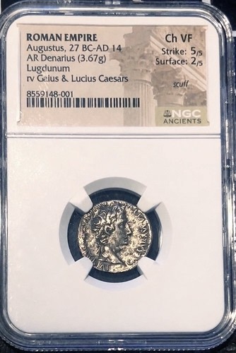 Augustus Denarius Gaius Lucius 27 BC - AD 14 NGC Choice VF 5/5-2/5 Ancient Coin Augustus Denarius Gaius Lucius 27 BC - AD 14 NGC Choice VF 5/5-2/5 Ancient Coin