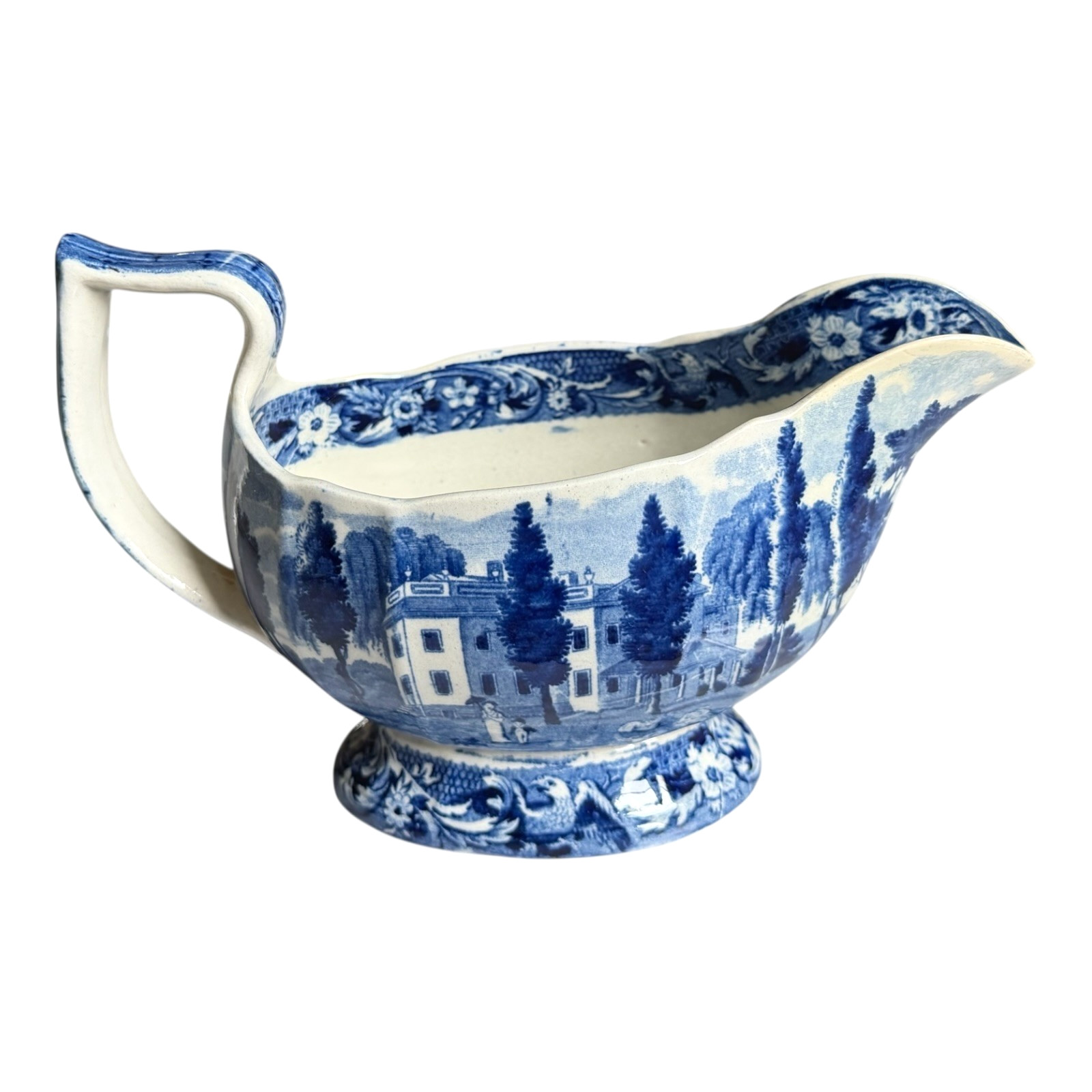 Antique Historical Staffordshire Blue Transferware Gravy Sauce Boat – Hoboken NJ Antique Historical Staffordshire Blue Transferware Gravy Sauce Boat – Hoboken NJ