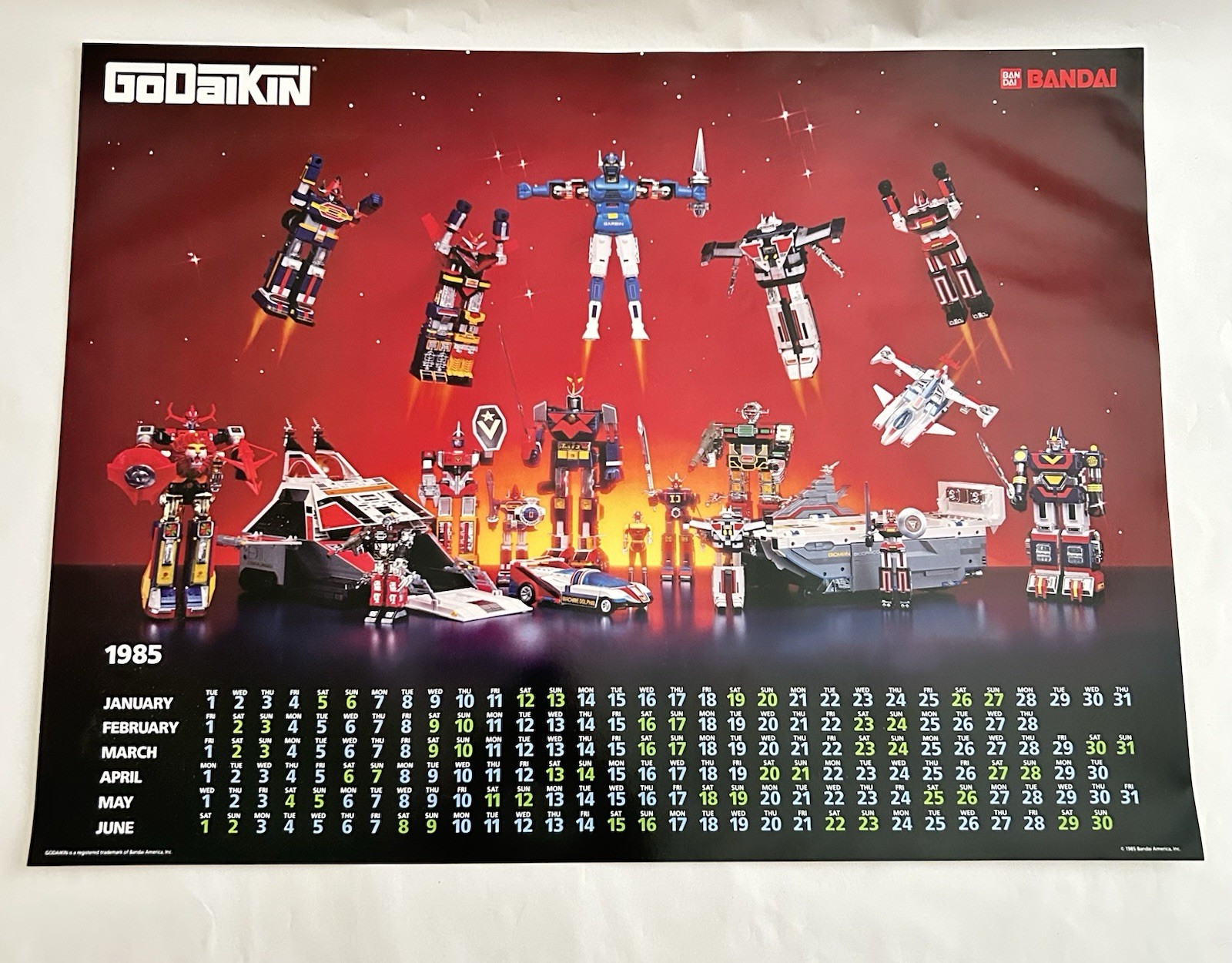 Vintage 1985 Bandai America GoDaiKin Super Robots Calendar Promo Poster 17x23 NM Vintage 1985 Bandai America GoDaiKin Super Robots Calendar Promo Poster 17x23 NM