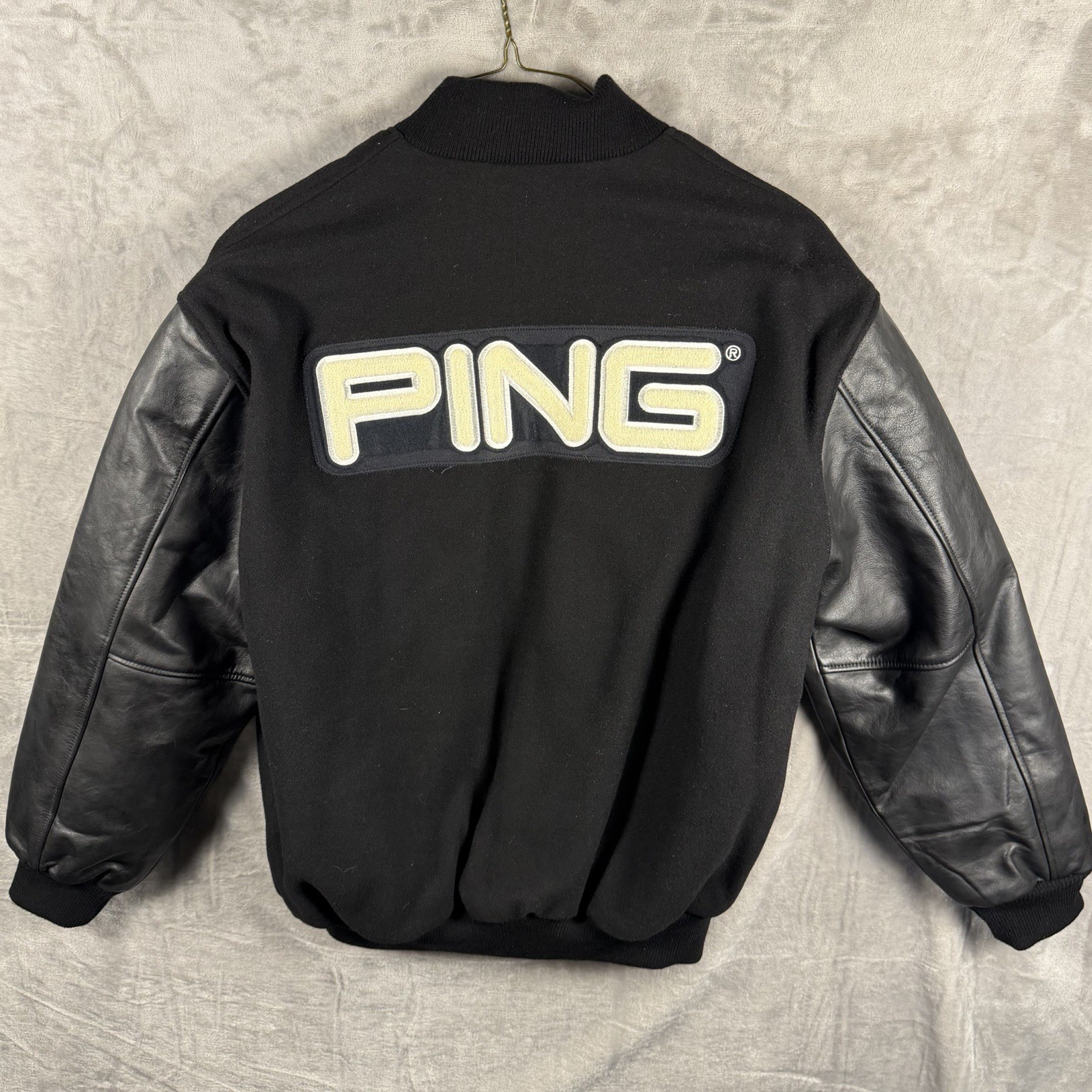 Vintage PING Golf Varsity Jacket XL Stewart Strauss Black Wool Leather Letterman