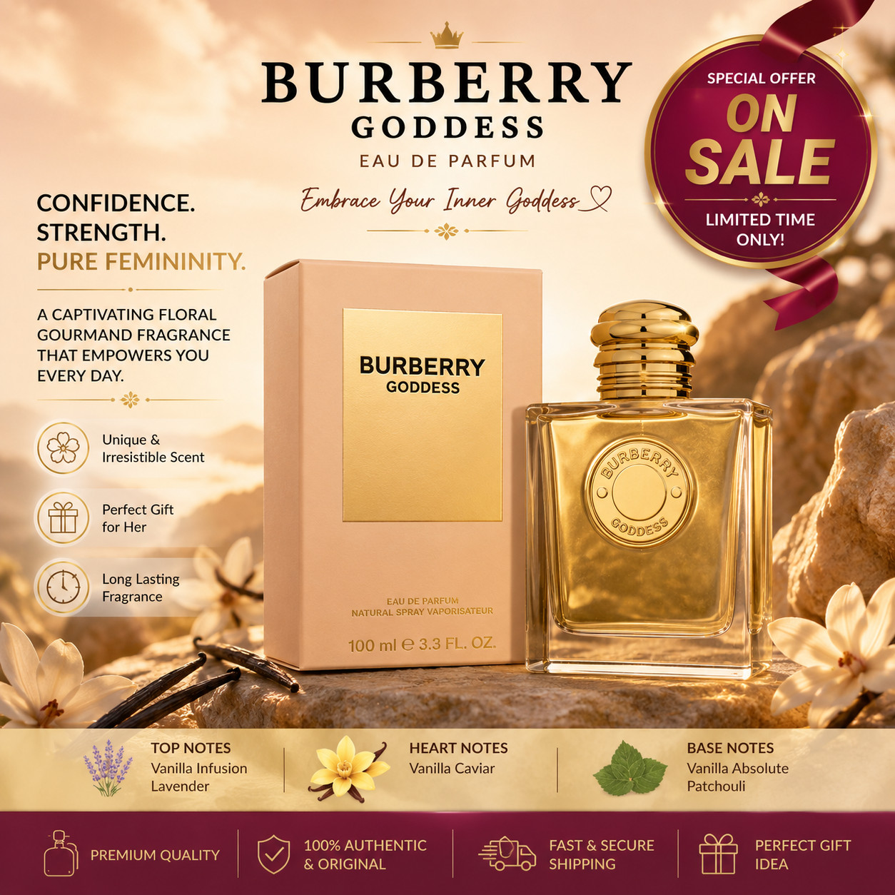 Burberry Goddess by Burberry 3.3 oz EDP Perfume for Women NIB