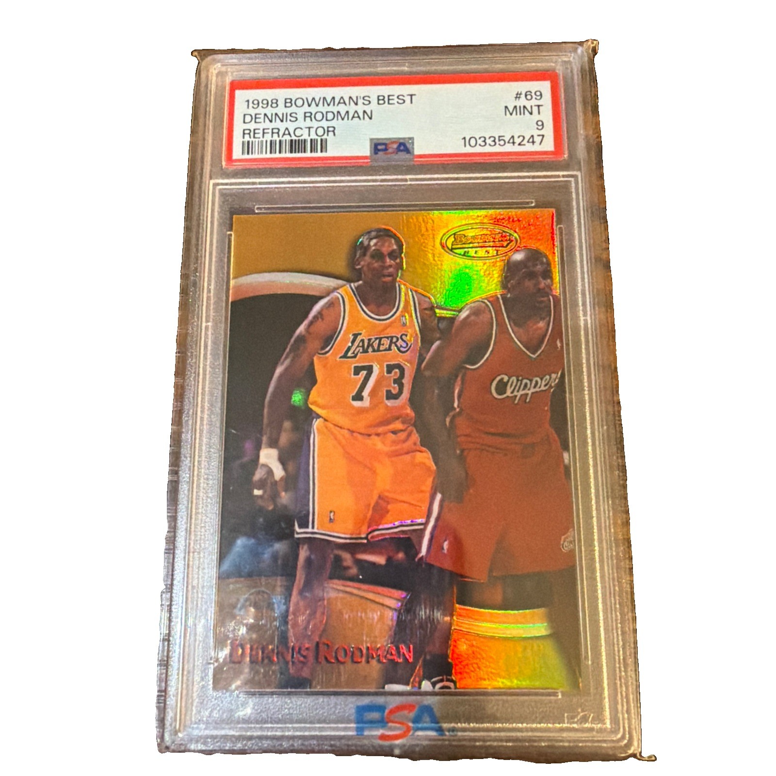 1998 Bowman’s Best Dennis Rodman Refractor /400 PSA 9 pop 11