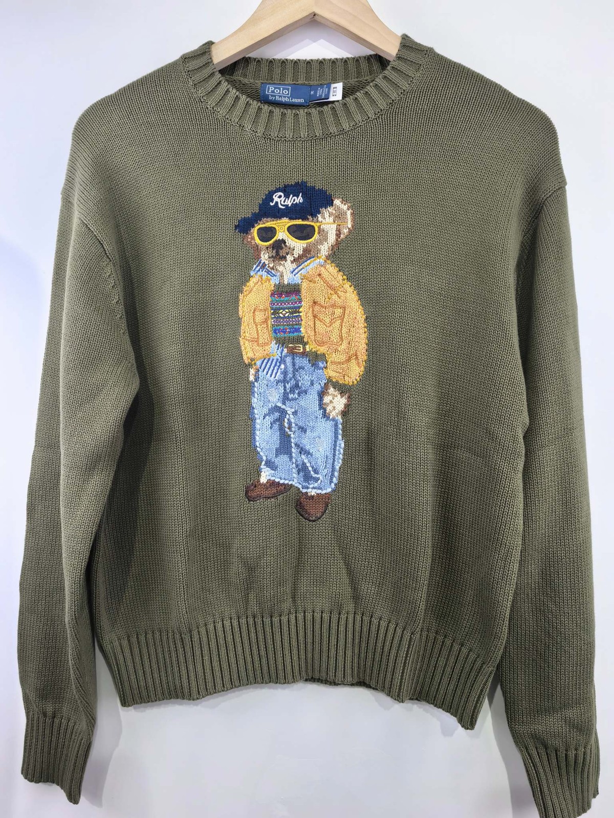 Polo Ralph Lauren Polo Bear Cotton Olive GREEN Sweater WOMEN\'S L