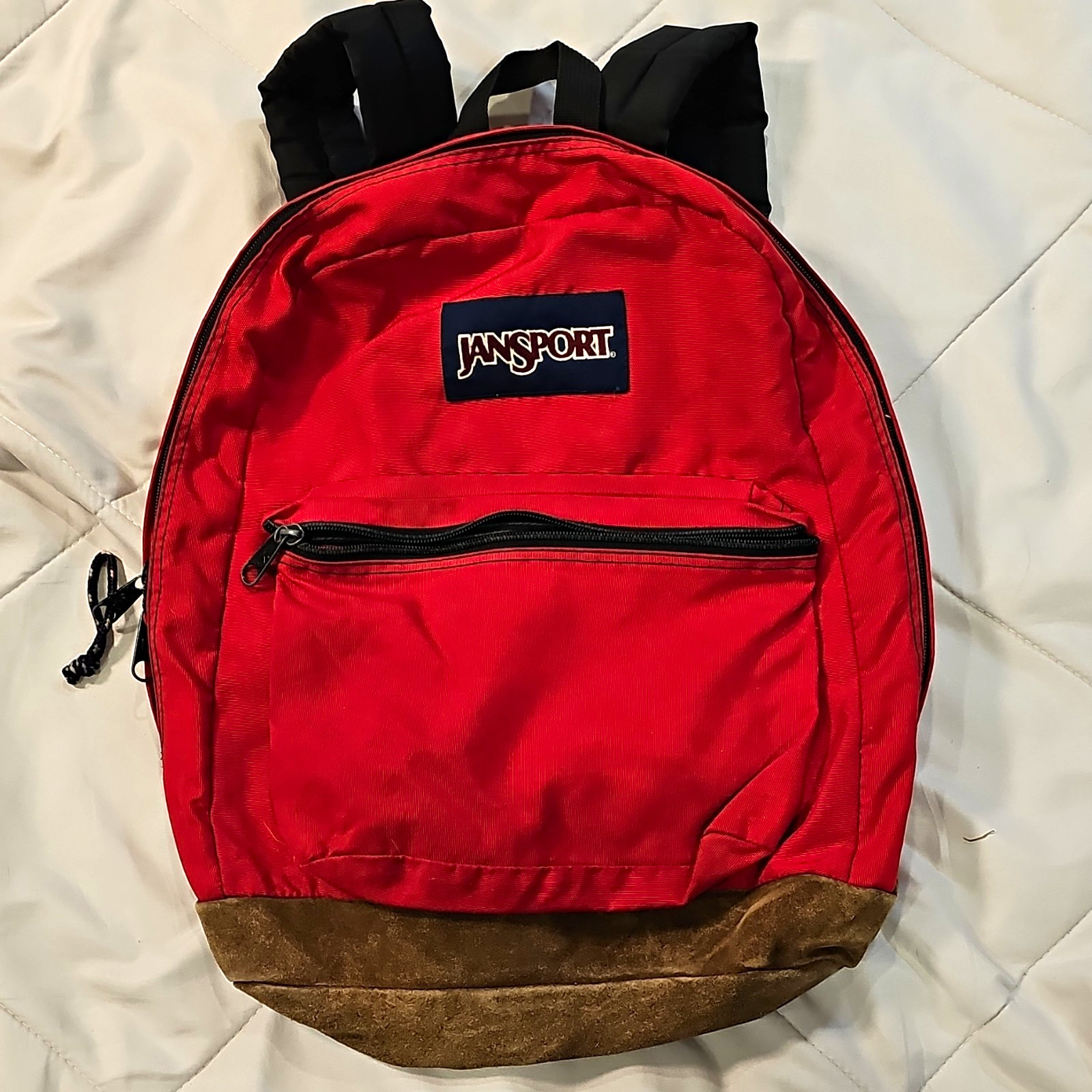 Vintage JanSport Large Red Backpack Suede Bottom Zip Closure 2 Pockets 43-987 Vintage JanSport Large Red Backpack Suede Bottom Zip Closure 2 Pockets 43-987