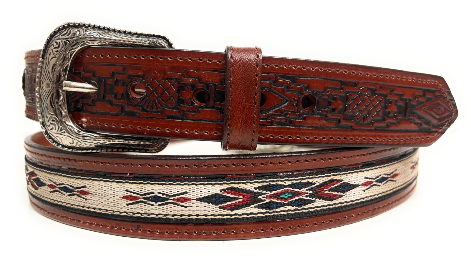 MEN\'S WESTERN LEATHER BELT. SADDLE HORSE SOUTHWESTERN STYLE COWBOY RODEO BELT
