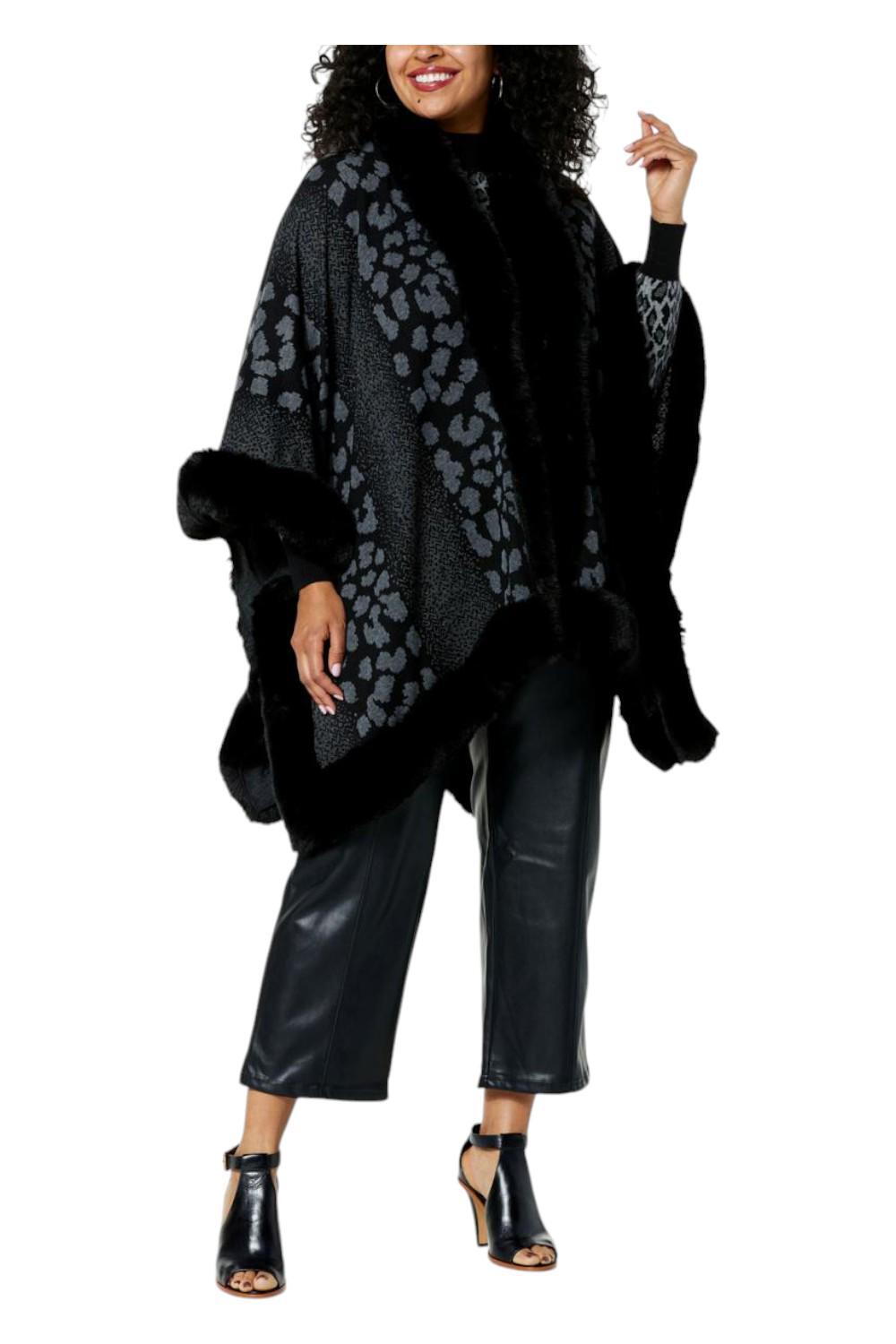 kathy ireland Women\'s Fashion360 Skies FauxFur Trim Cape Black Combo kathy ireland Women\'s Fashion360 Skies FauxFur Trim Cape Black Combo