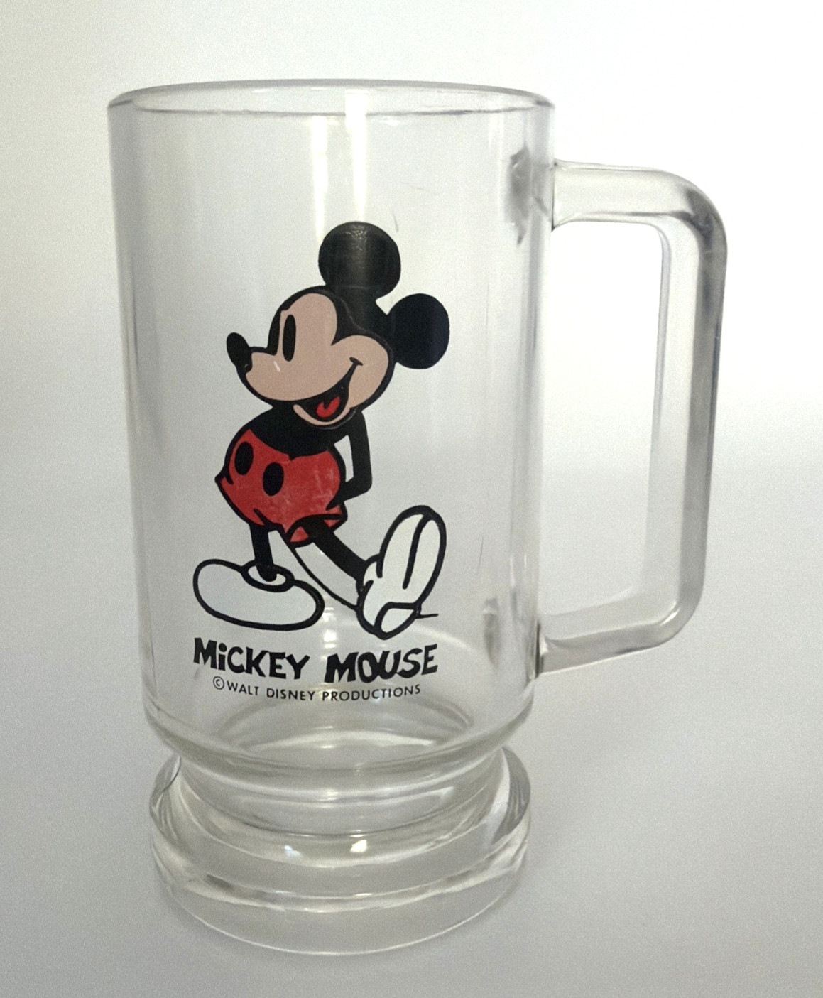 Vintage Walt Disney Mickey Mouse Clear Glass Beer Mug Stein 5.5\ Vintage Walt Disney Mickey Mouse Clear Glass Beer Mug Stein 5.5\