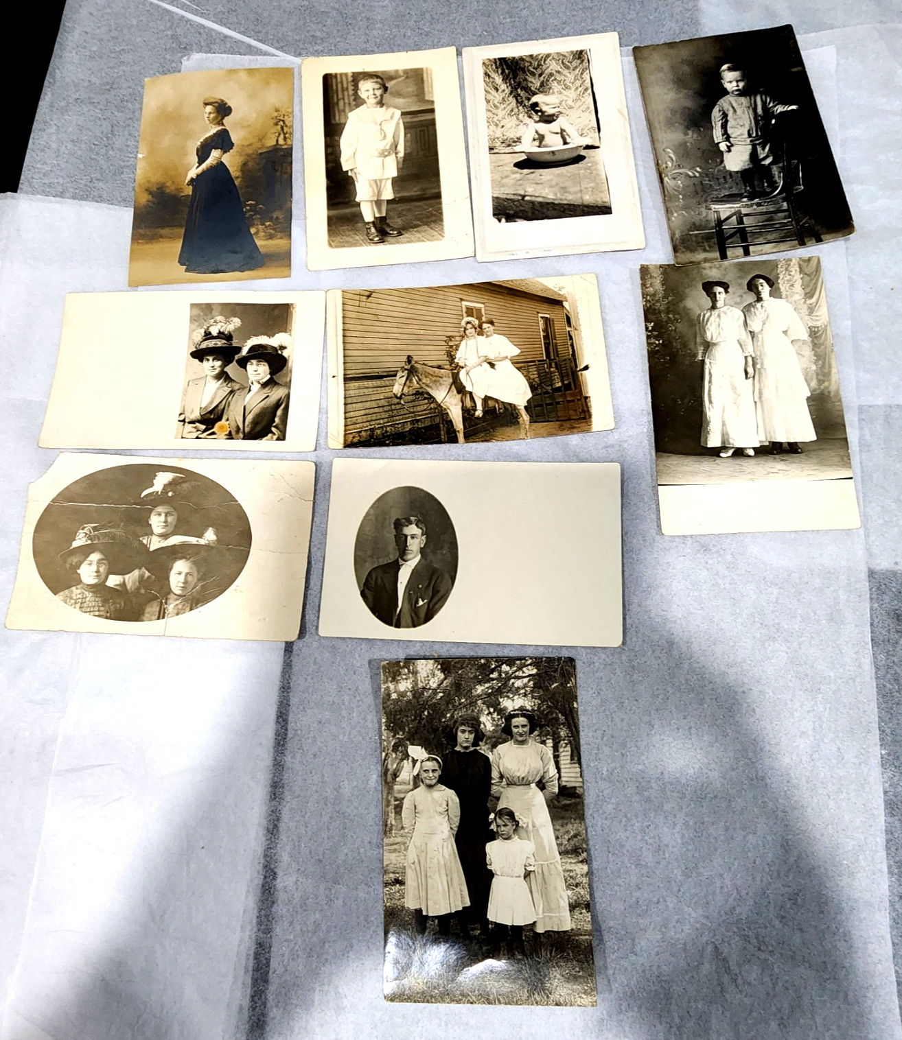 Lot 10 Antique RPPC Postcards 1900s Edwardian Fashion Children Donkey Real Photo