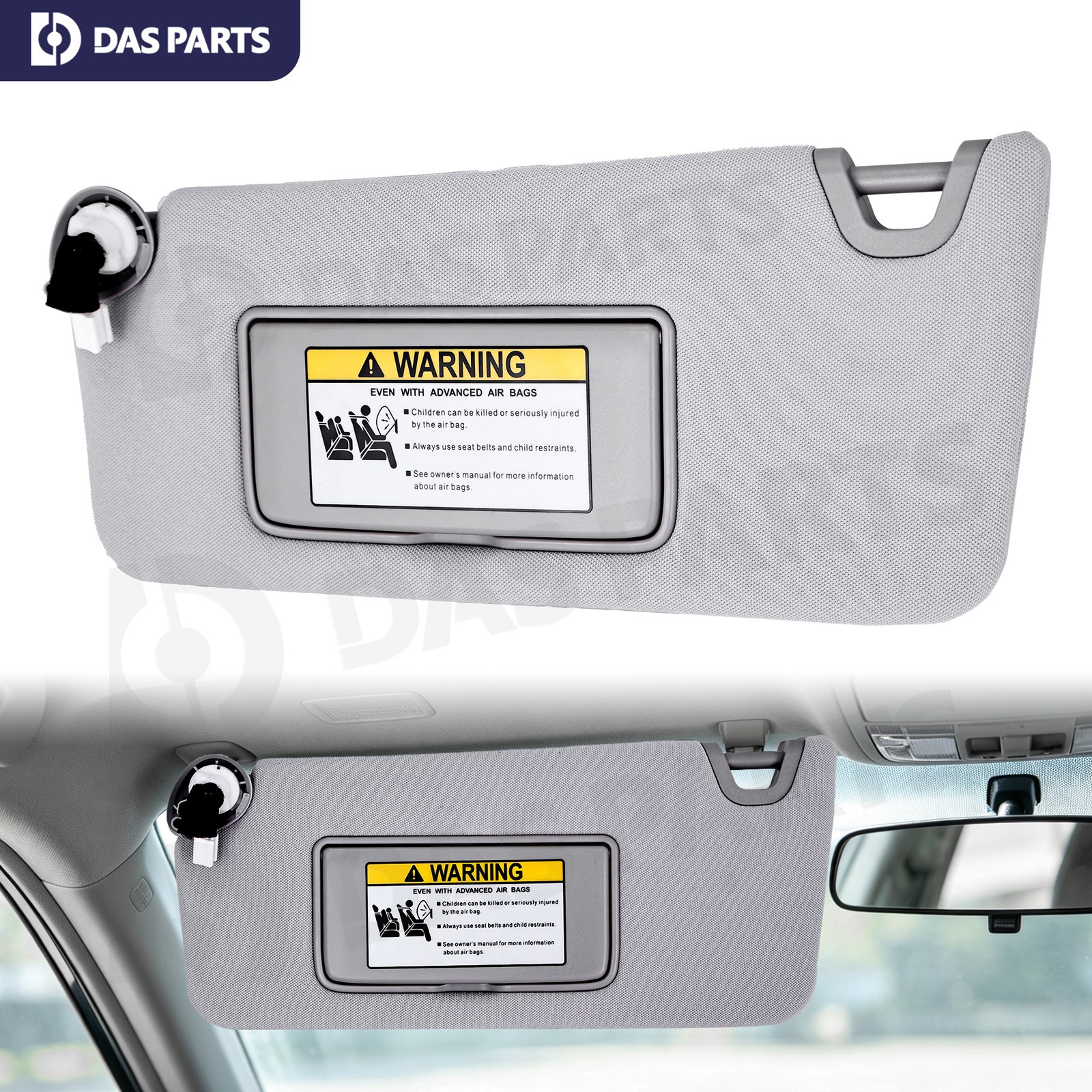 For 2008-2017 Honda Accord Gray Left Driver Side Sun Visor with Light & Mirror