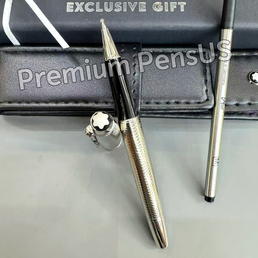 MONTBLANC Meisterstück Silver Barley Rollerball Pen with Case & Refill MONTBLANC Meisterstück Silver Barley Rollerball Pen with Case & Refill