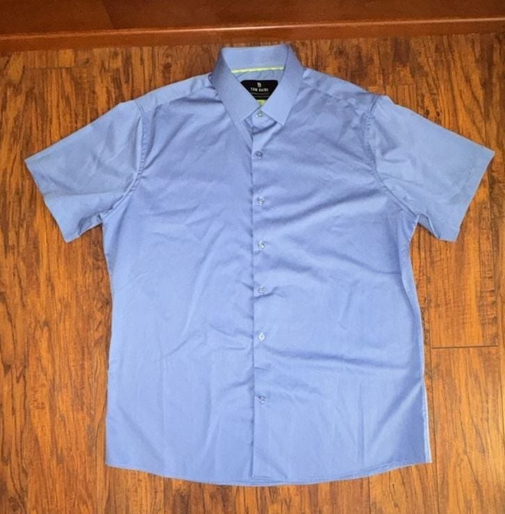 Tom Baine Performance Short Sleeve Dress Shirt Size XL 17-17.5 Blue Slim Fit