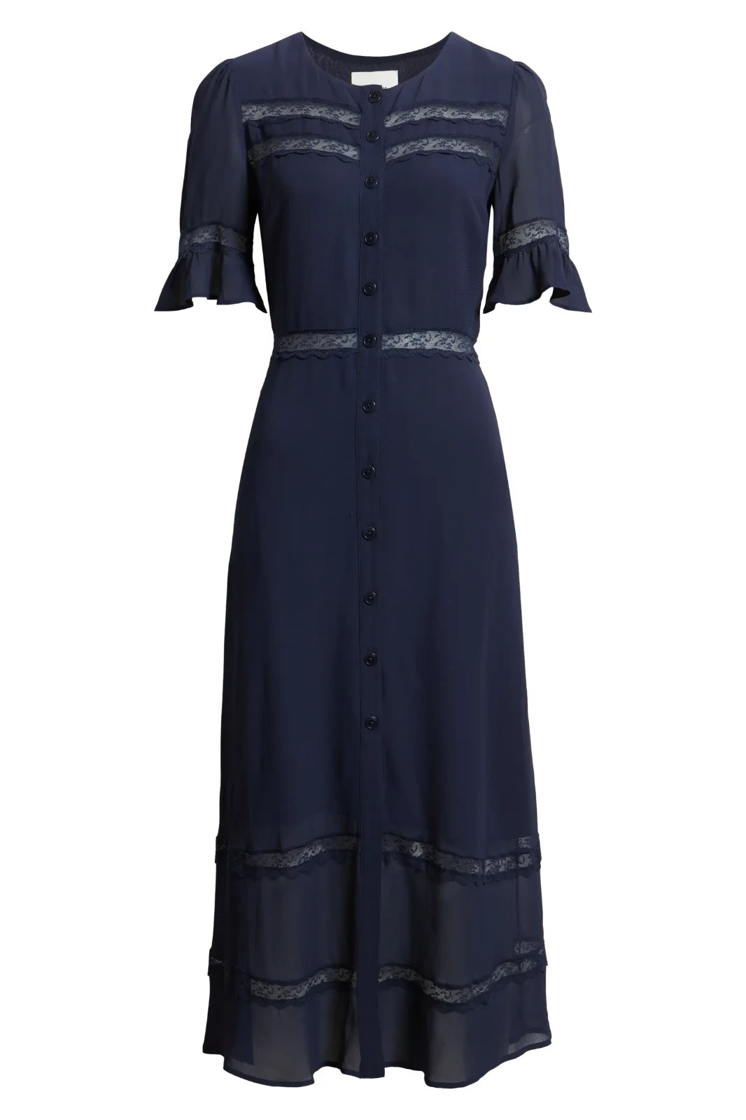 NEW, REFORMATION Woodson Lace Detail Shirtdress in Navy Sz 4 #MD2559
