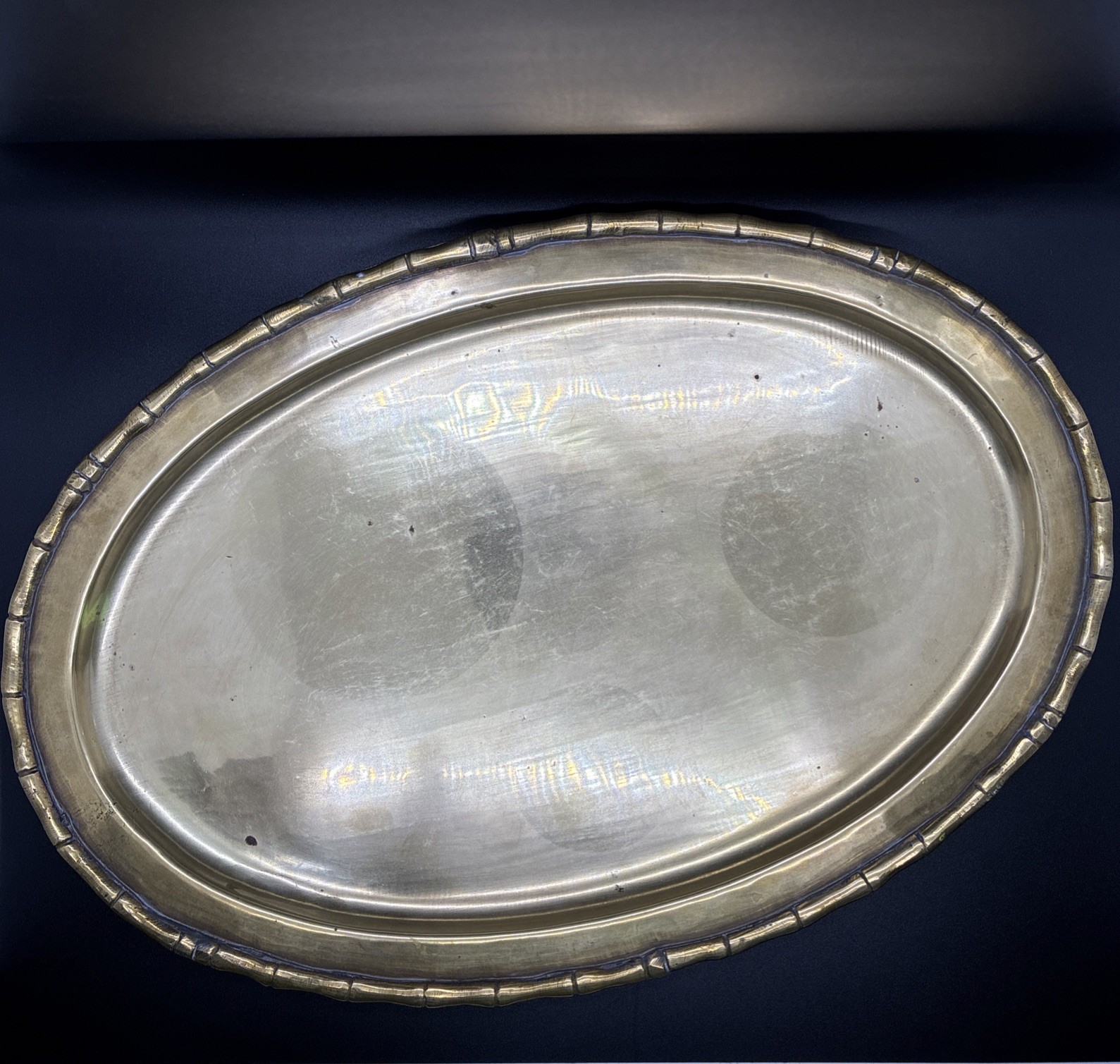 Vintage Oval Brass Tray Bamboo Edge Design 10” W x 15” long Vintage Oval Brass Tray Bamboo Edge Design 10” W x 15” long