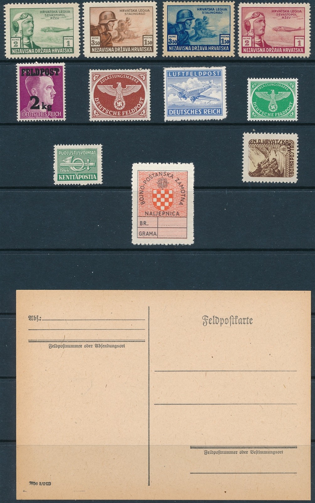 Authentic Historical Lot Stamp Germany Feldpost WWII Finland Hitler Croatia U