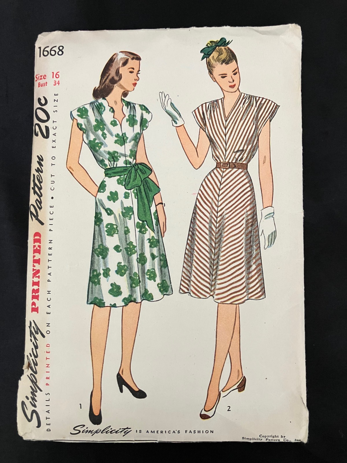 40's Simplicity Sewing Pattern Misses Dress Scalloped Neck 1668 Sz 16 UNCUT B34 40's Simplicity Sewing Pattern Misses Dress Scalloped Neck 1668 Sz 16 UNCUT B34
