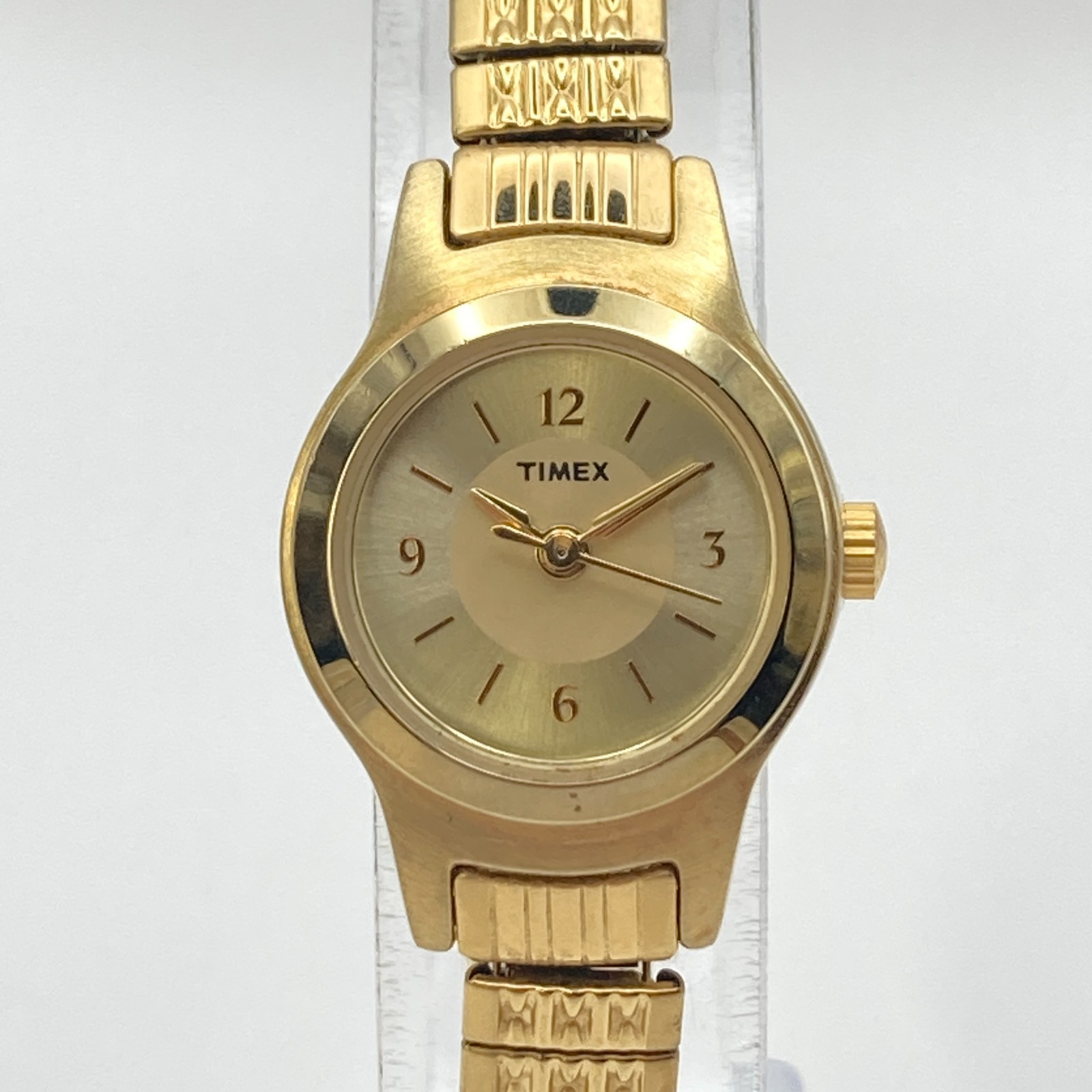 Timex Women\'s Watch 20mm Gold Tone Stretch Band Round New Battery SMALL 6\