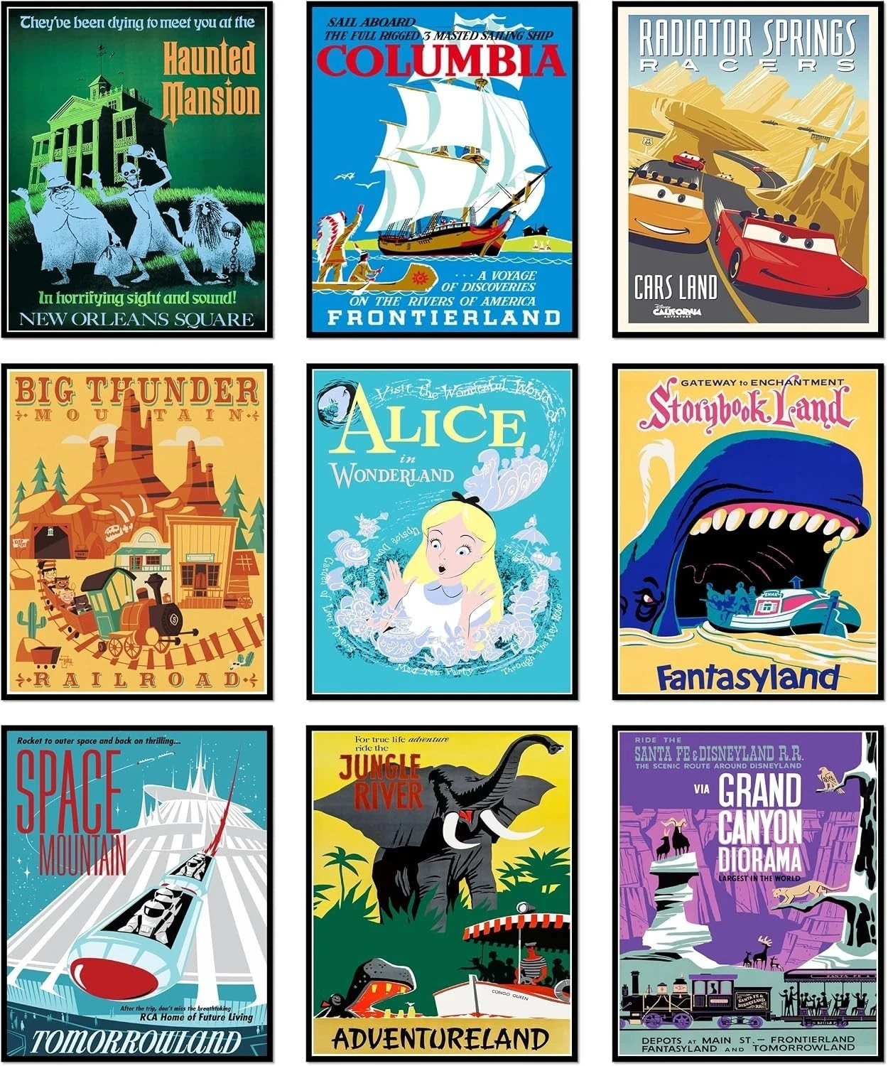 🏰 Vintage Disneyland Posters Set of 9, 8x10