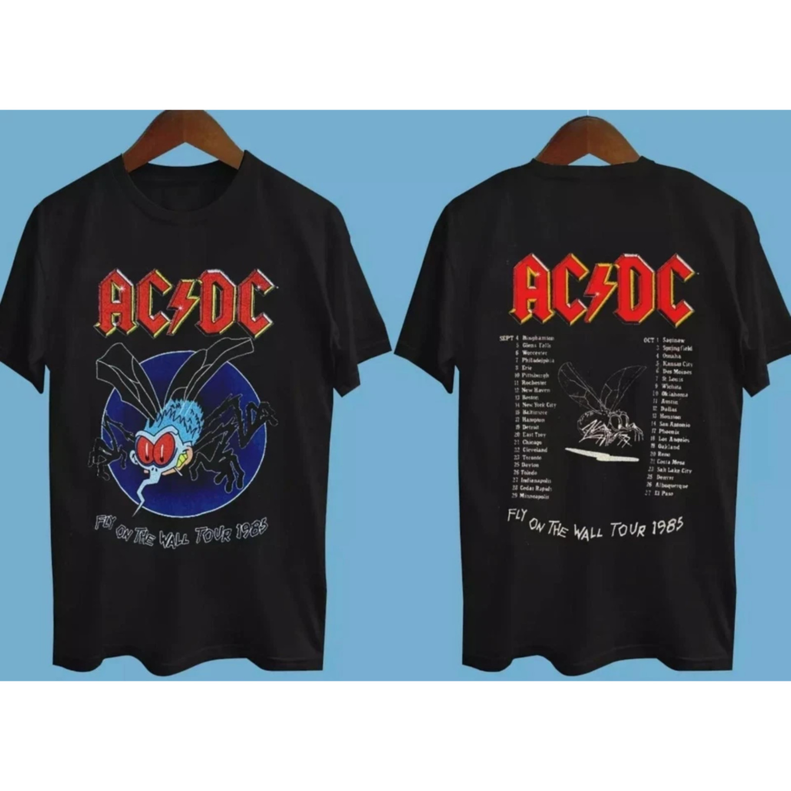 AC DC Fly On The Wall Tour 1985 Shirt Vintage Hard Rock Band Black Tee