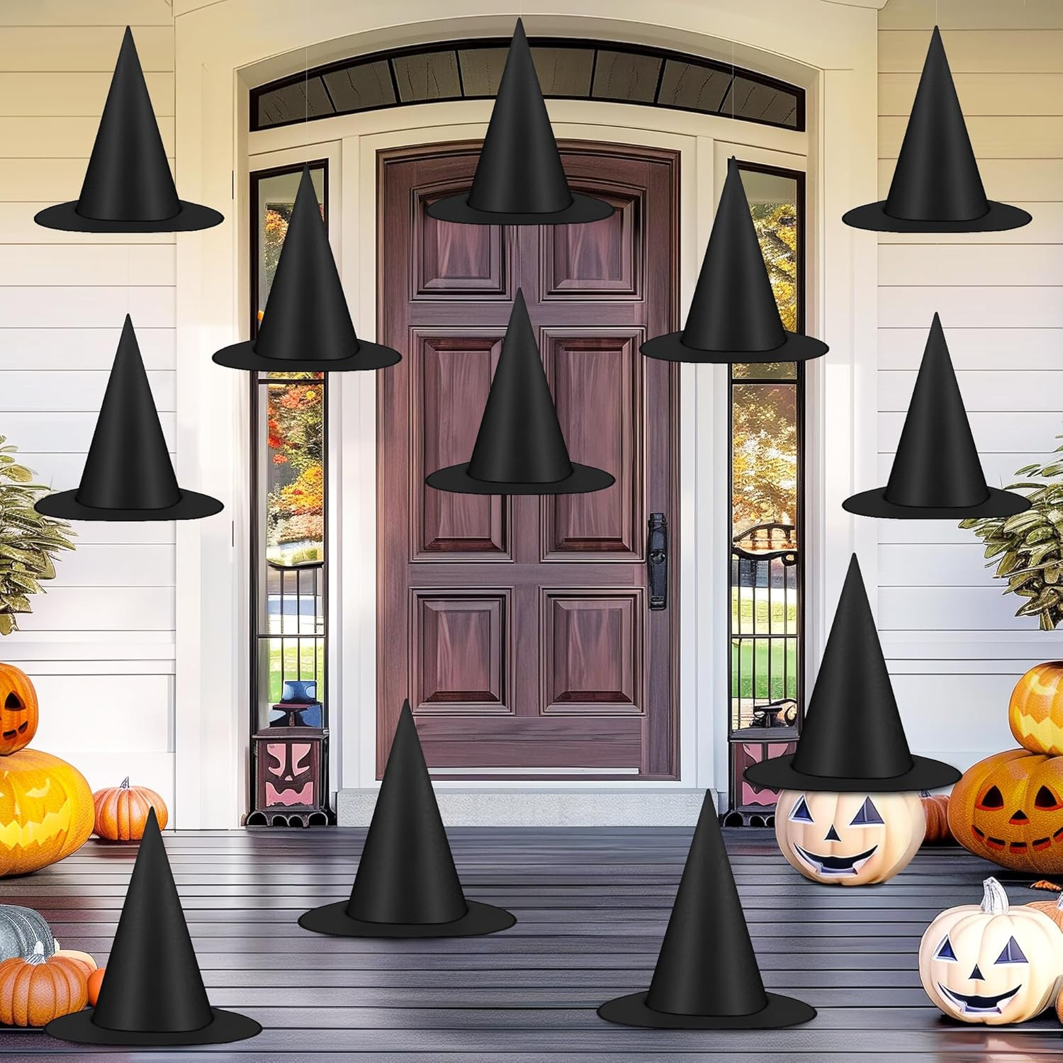 12 PCS Halloween Witch Hats, Black Hanging Witch Hats Porch Yard Decor 12 PCS Halloween Witch Hats, Black Hanging Witch Hats Porch Yard Decor