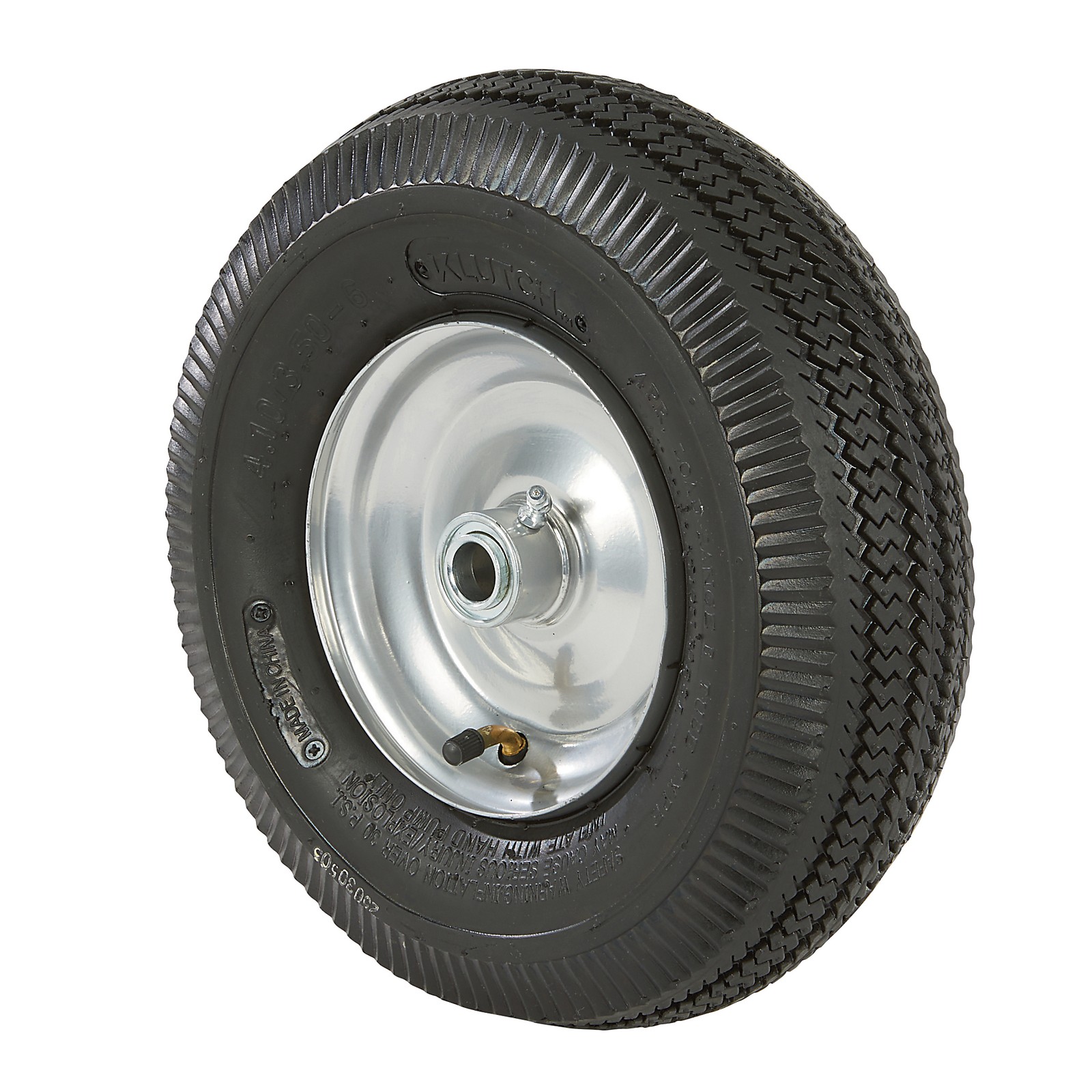 Klutch Pneumatic Utility Tire Assembly, 4.10/3.50-6, Sawtooth Tread