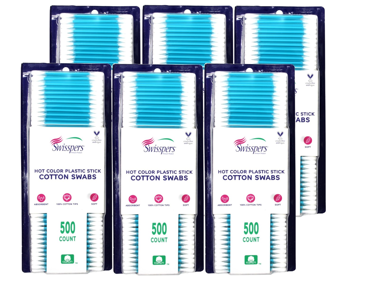 Swisspers Hot Color Cotton Swabs, 100% Cotton, Color Plastic Sticks, 500 per ...