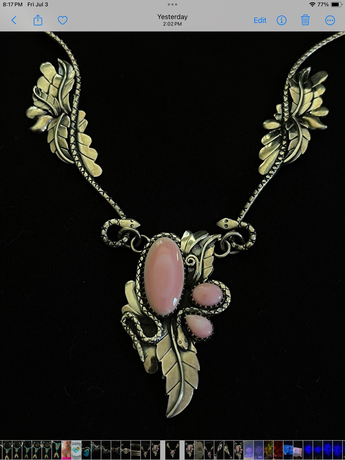 Pink Conch Snake & Feather Necklace | 925 Sterling Silver E357 Pink Conch Snake & Feather Necklace | 925 Sterling Silver E357