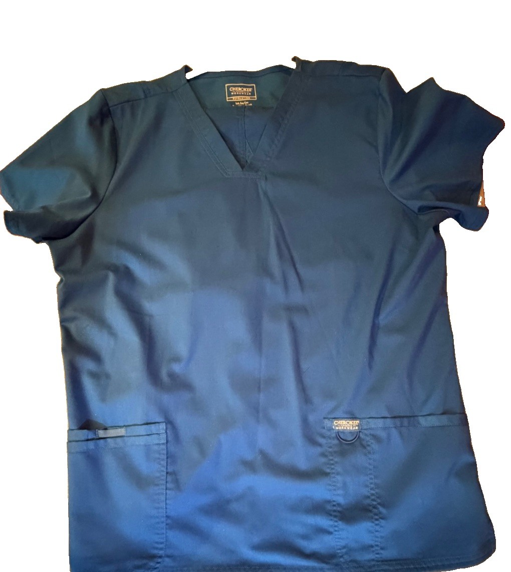 Cherokee Workwear Revolution Women's V-Neck Scrub Top Royal Blue Lrg Pre-owned Cherokee Workwear Revolution Women's V-Neck Scrub Top Royal Blue Lrg Pre-owned