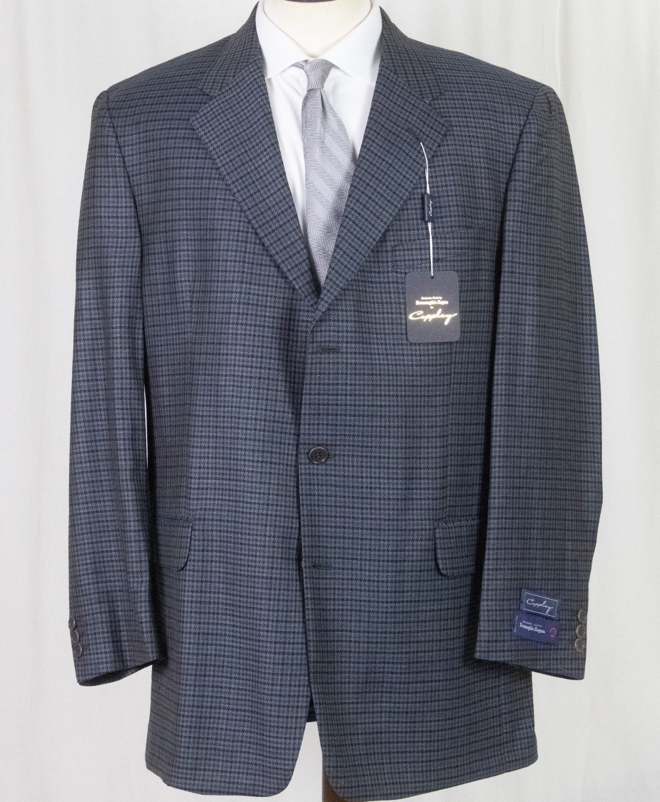 NWT COPPLEY Ermenegildo Zegna Blue & Black Gingham Check Jacket Sport Coat 44 L