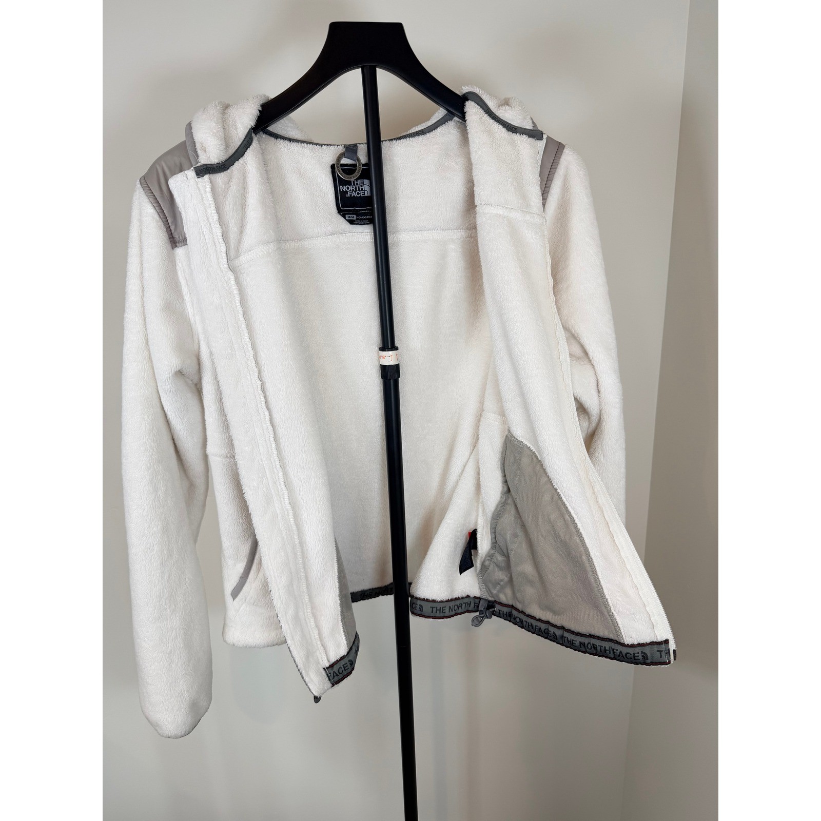 The North Face Womens Full Zip Fleece Hoodie Cream Grey Osito Jacket Medium