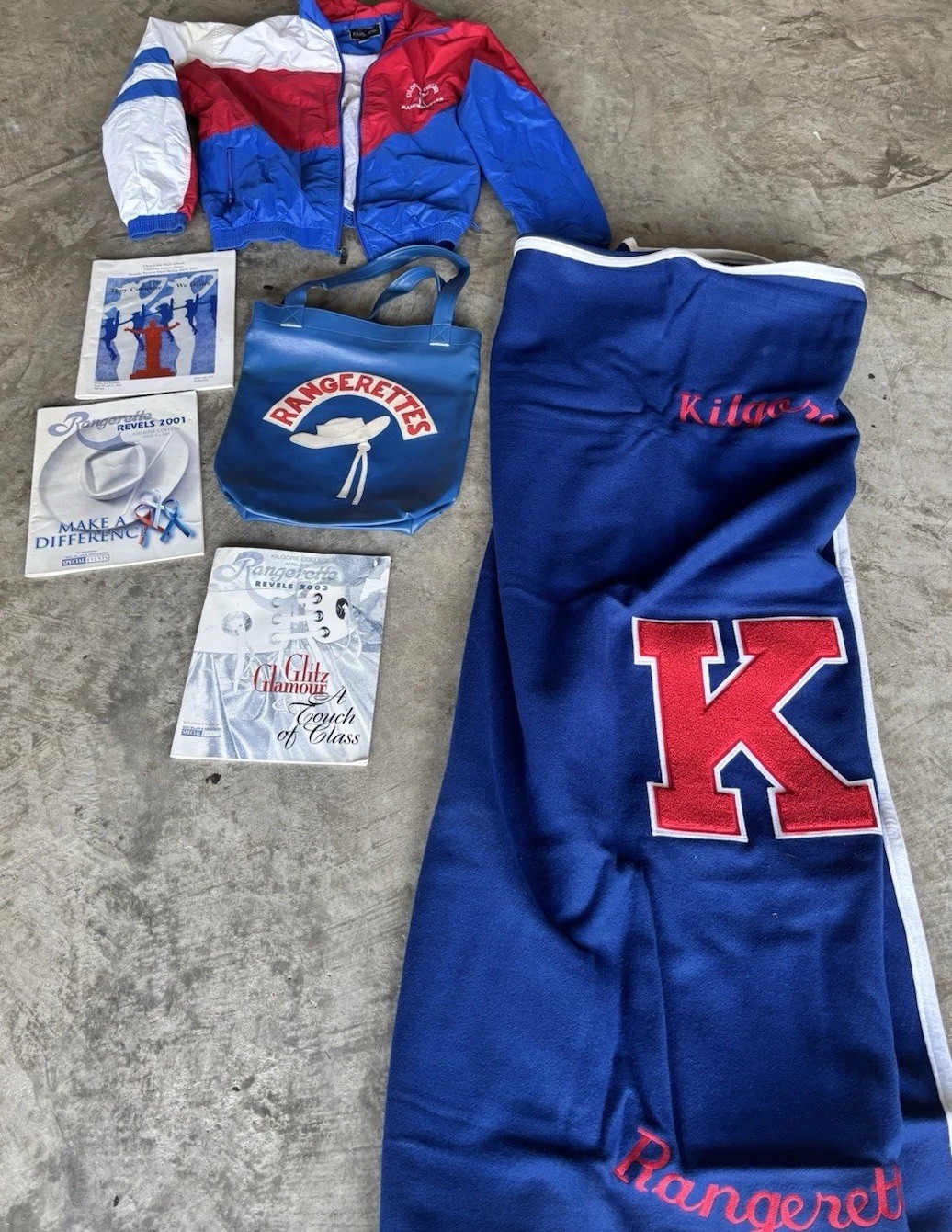 Vintage Kilgore College Rangerettes Jacket Bag Blanket Revels 01-03  Lot.