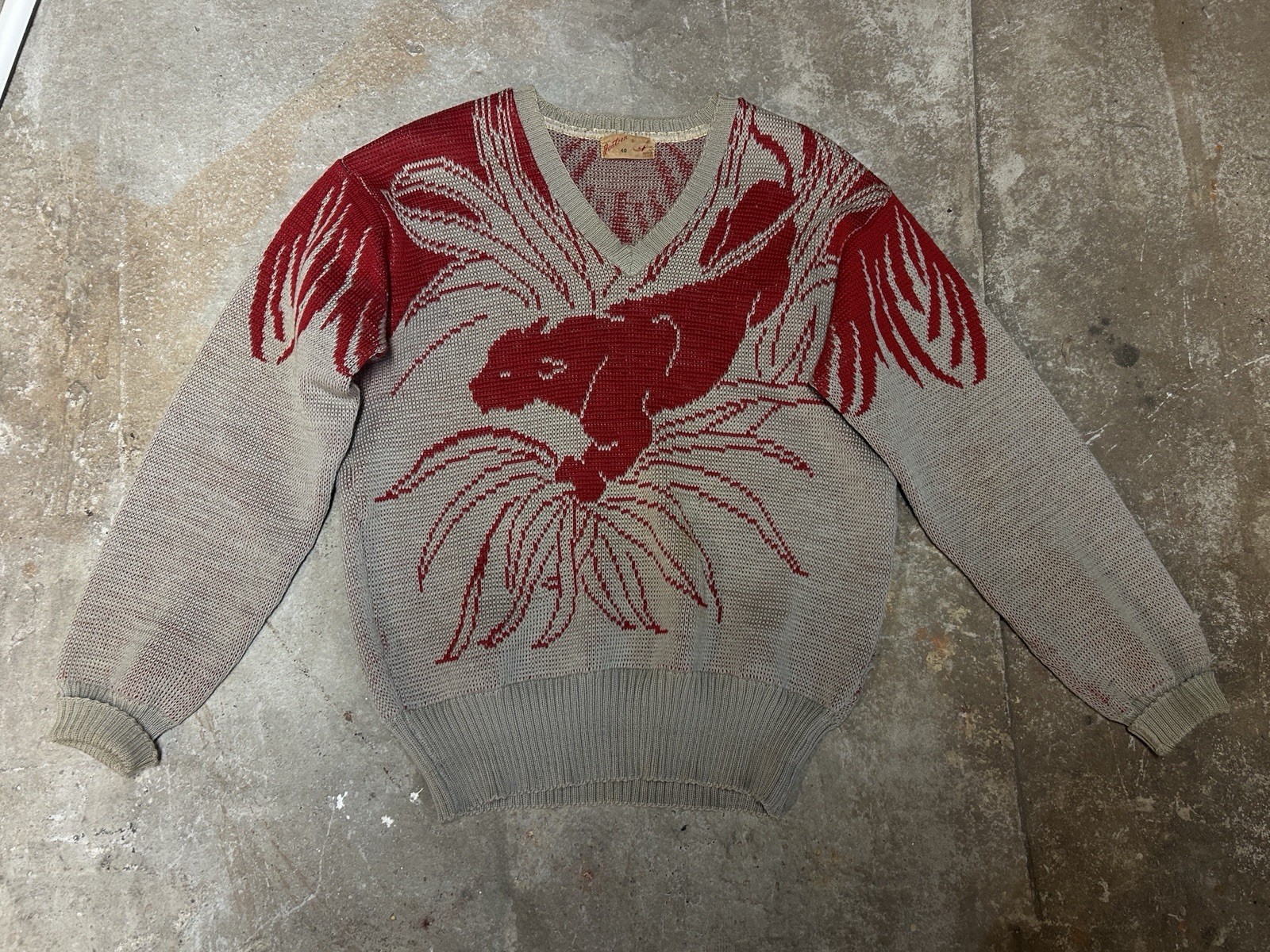VTG 1940s/50s Jantzen Men\'s Red/Tan Sweater With Panther Knit Wool Size 40