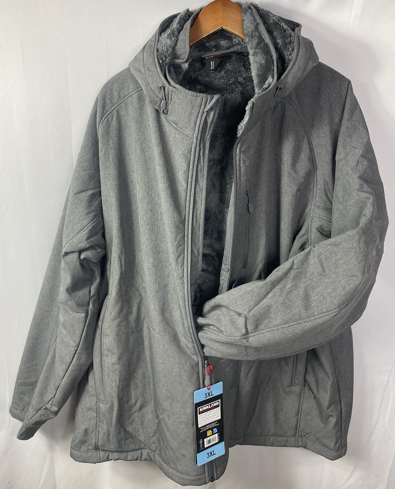 Kirkland Signature Big & Tall Men\'s 3XL GRAY Fleece Lined Softshell Jacket NWT