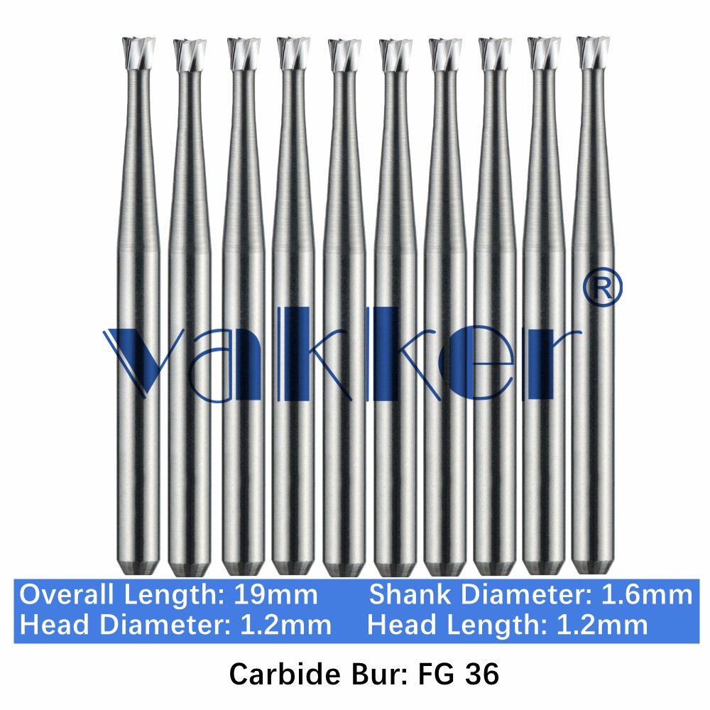 10-100pc Vakker Dental Carbide Burs FG36 19mm FG Inverted Cone Burs High Speed
